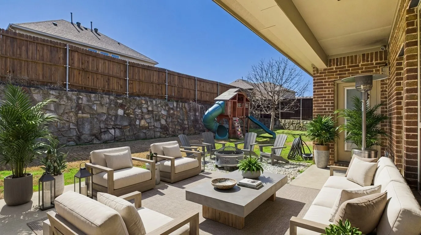 staged with patio furniture