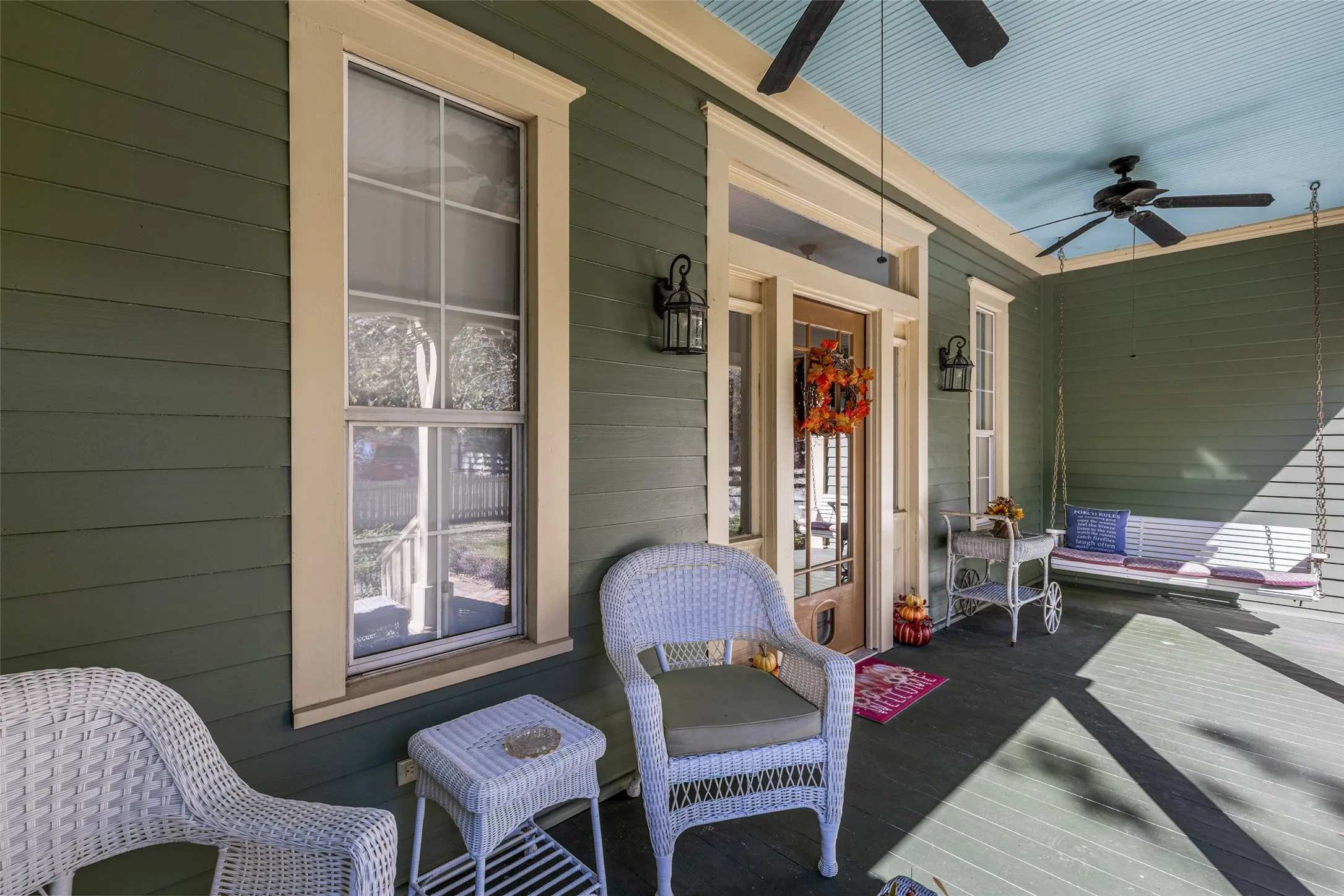 Rear side porch with swing