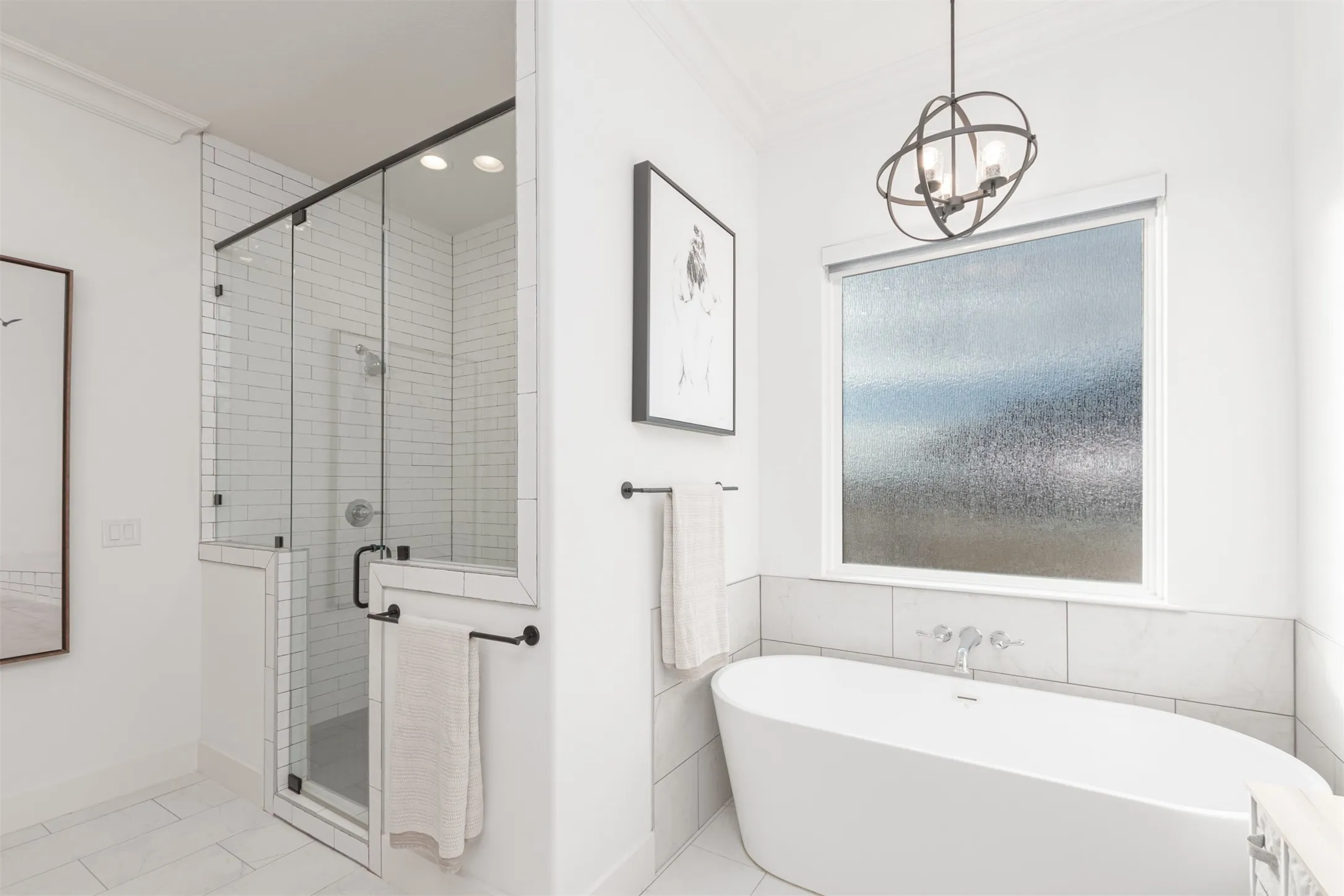Primary Bathroom with Slipper Tub, Double Sinks and Walk in Shower with Double Shower Heads