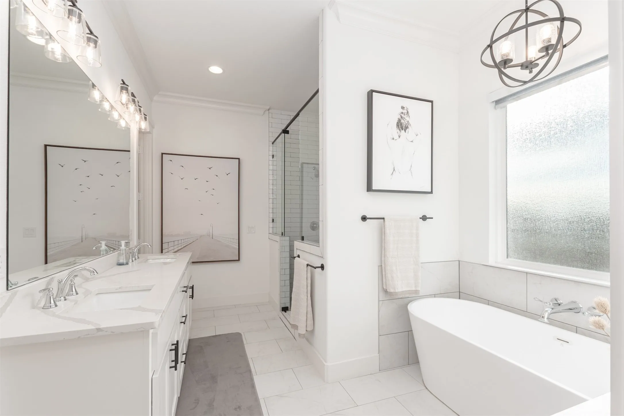 Primary Bathroom with Slipper Tub, Double Sinks and Walk in Shower with Double Shower Heads