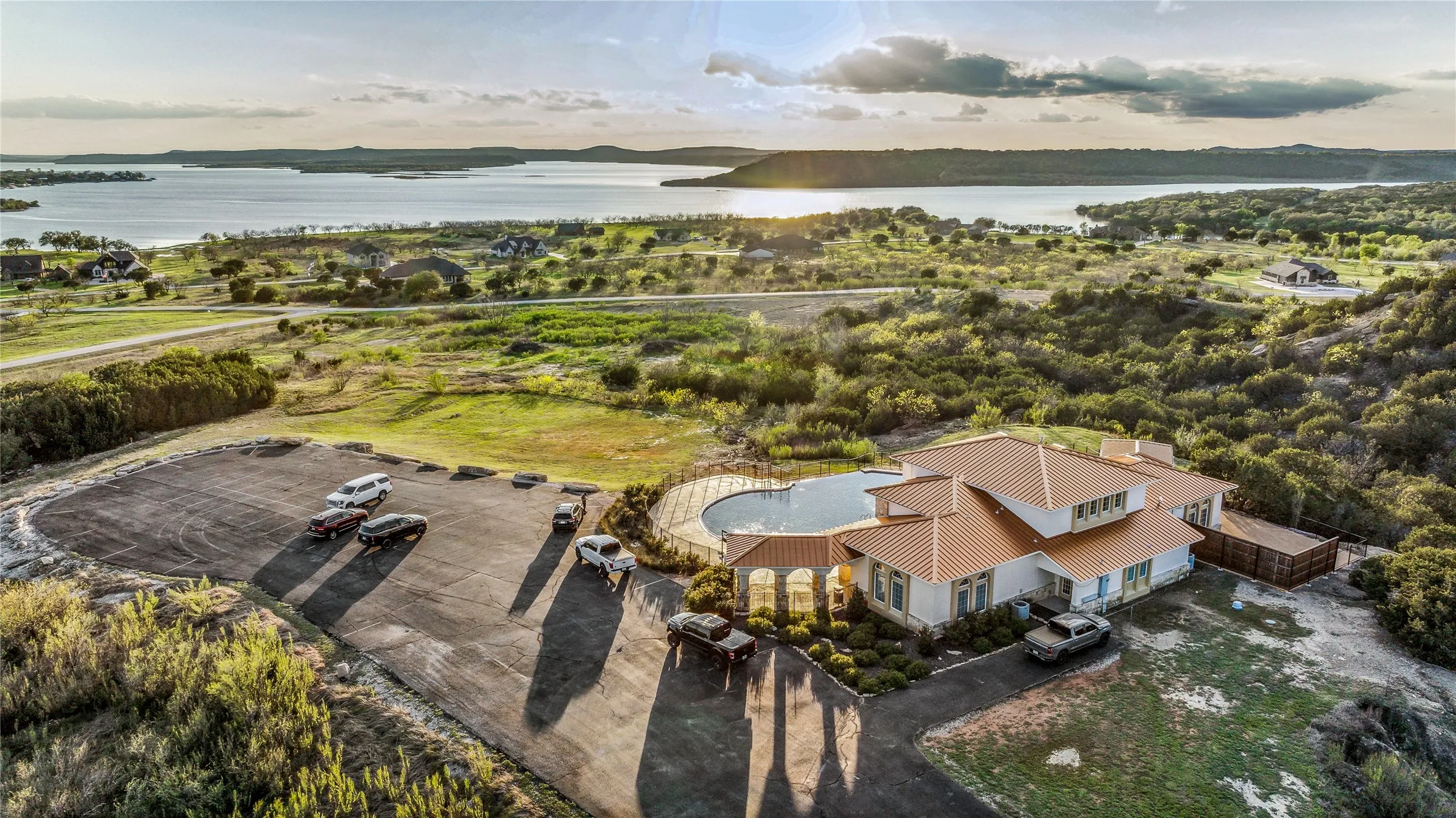 Lakeside community with clubhouse and pool