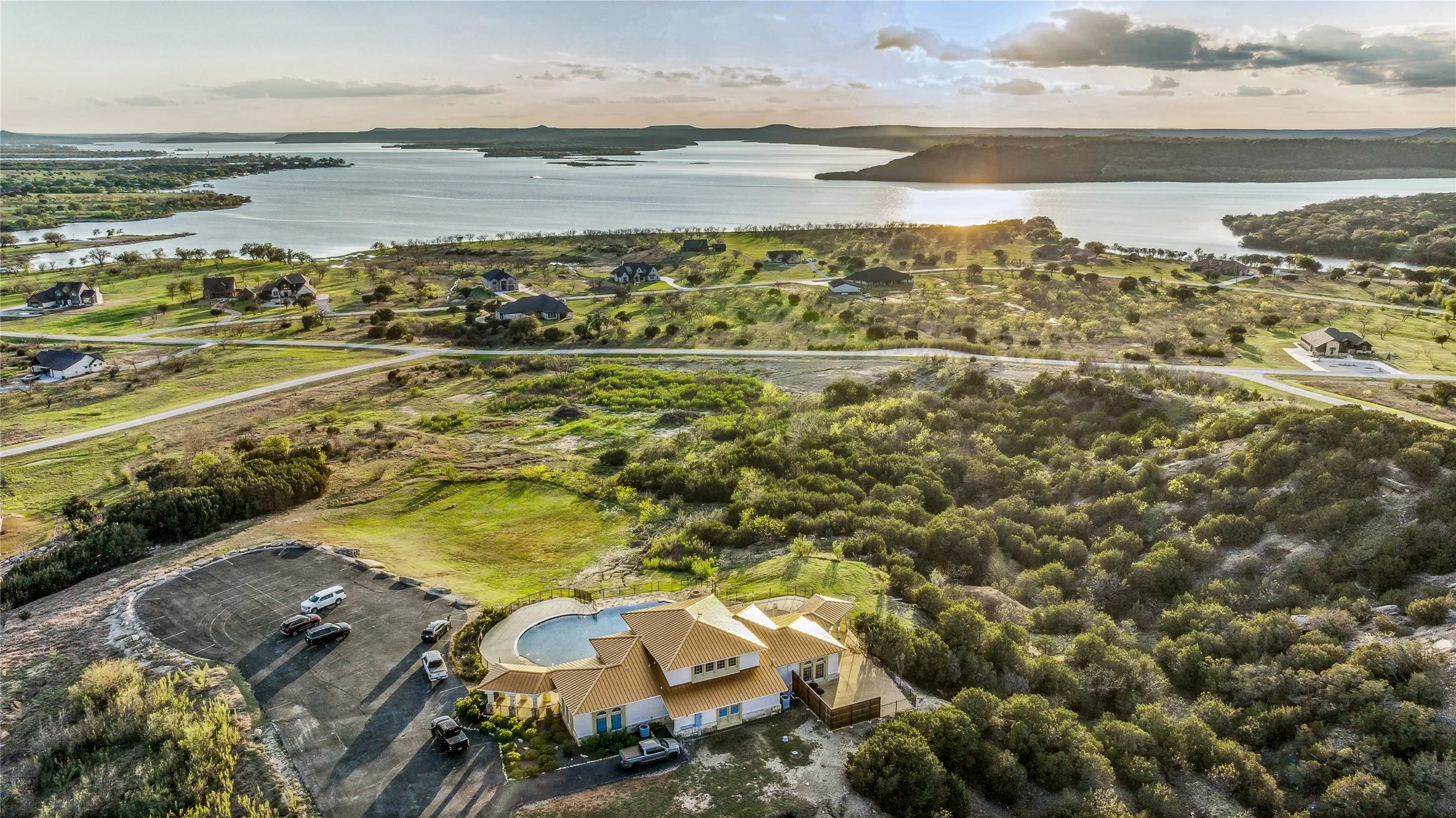 Lakeside community with clubhouse and pool