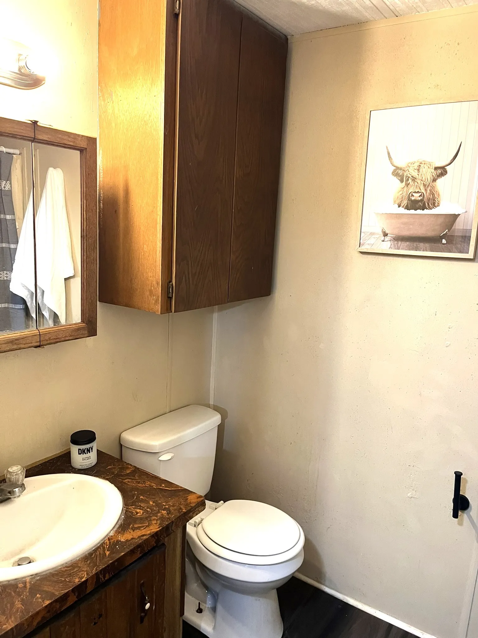 Half bath featuring vanity and toilet