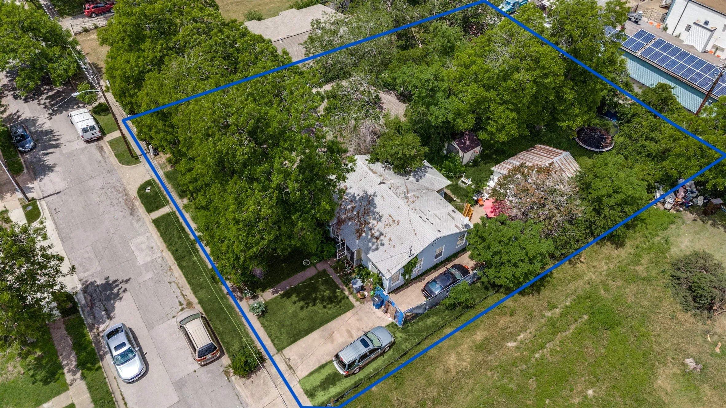 Aerial overview of property's location with property boundaries highlighted