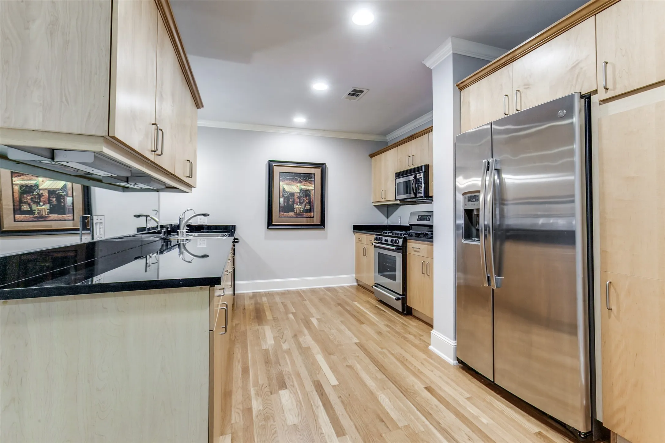 Stainless and black appliances