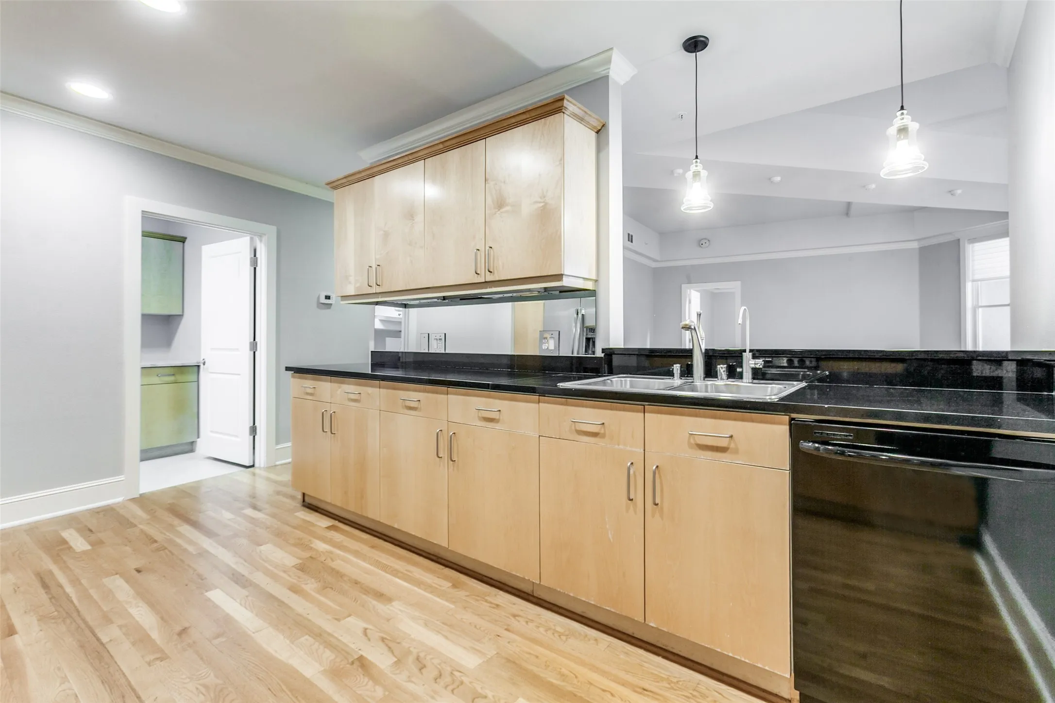 Contemporary kitchen with an abundance of cabinets and counters