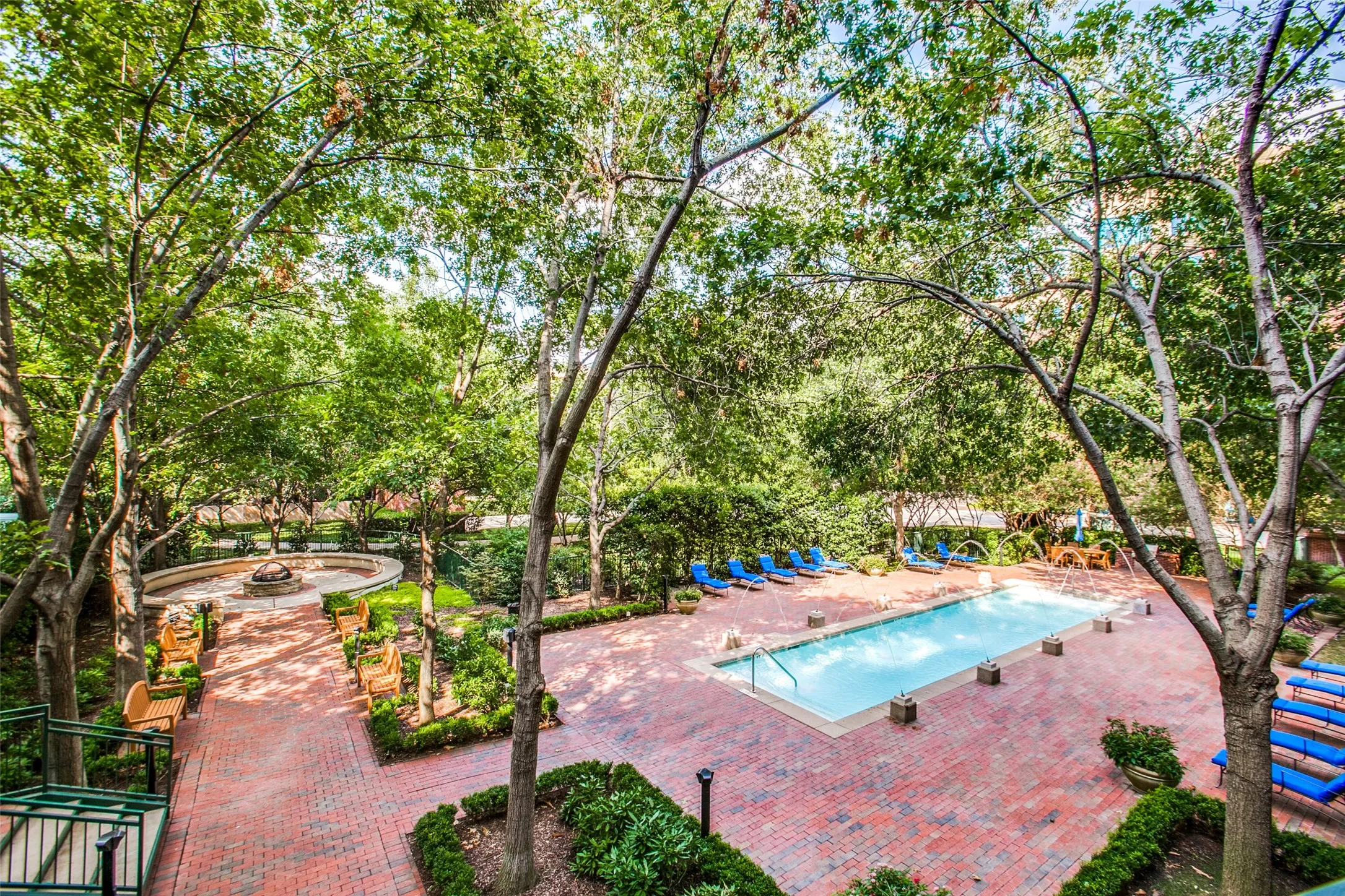 Peaceful community pool and gardens