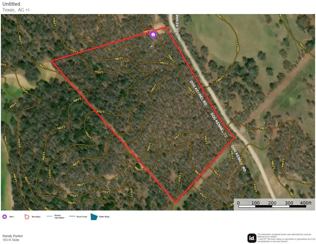 Aerial overview of property's location with property parcel outlined