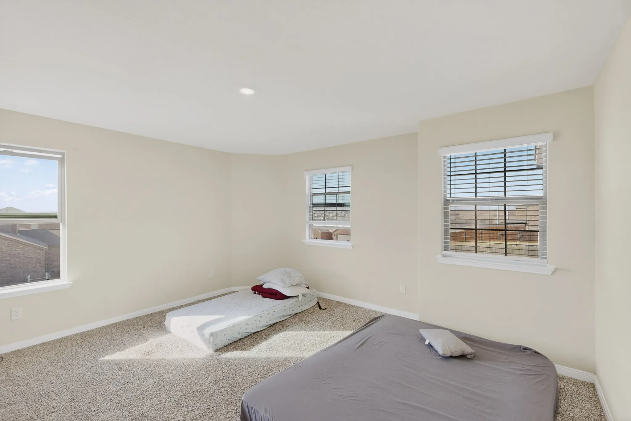 Carpeted bedroom featuring baseboards and recessed lighting