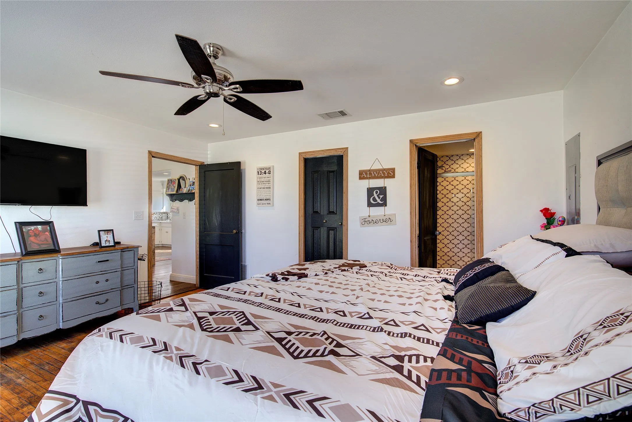 Primary bedroom has large walk-in closet, ensuite bath, and is separate from the other bedrooms.