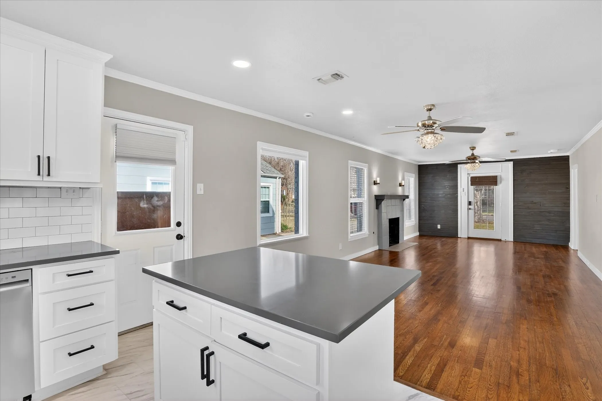 Open concept kitchen and living room.