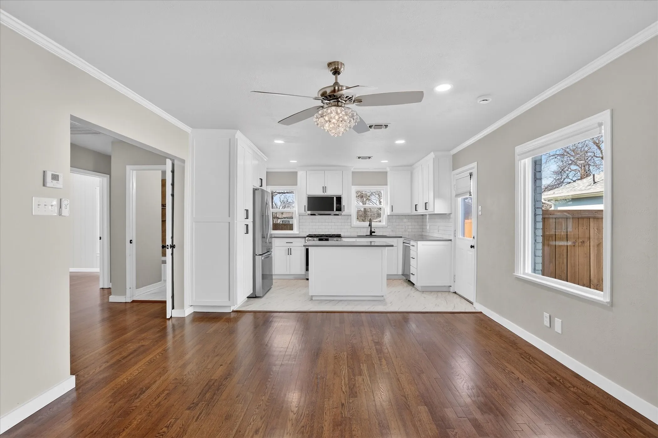 Open concept kitchen with island.