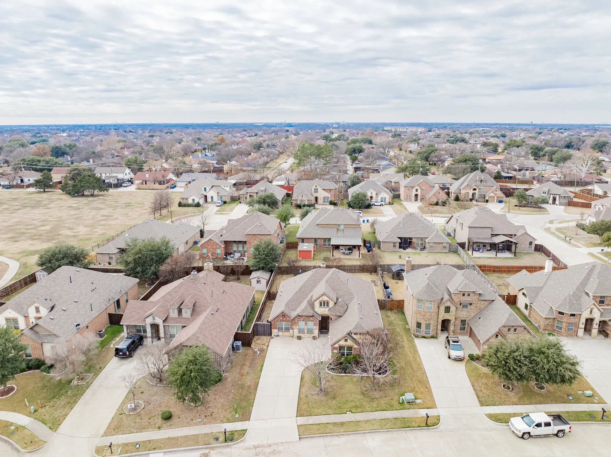 Aerial perspective of suburban area