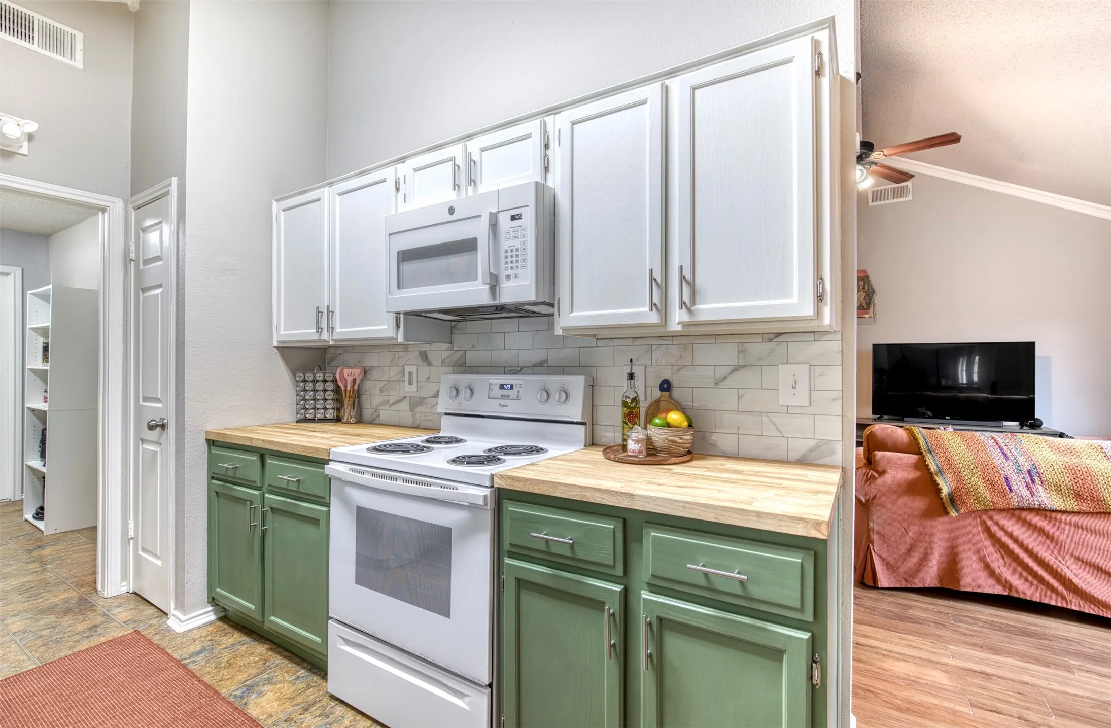 fresh cabinets and butcher block counters