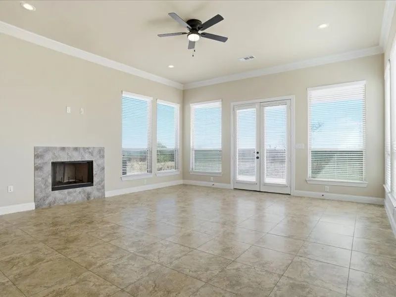 Living area with walls of windows