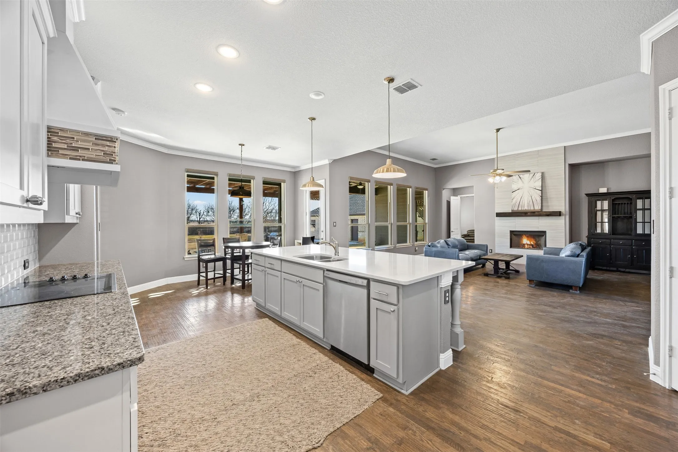 Kitchen, breakfast, dining, and living area for entertaining
