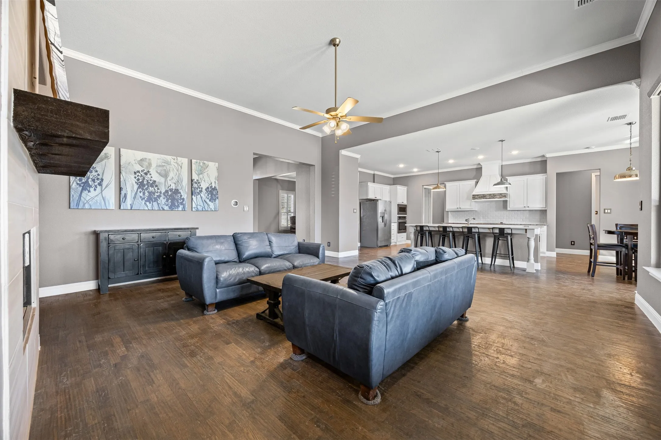 Living area flows into kitchen