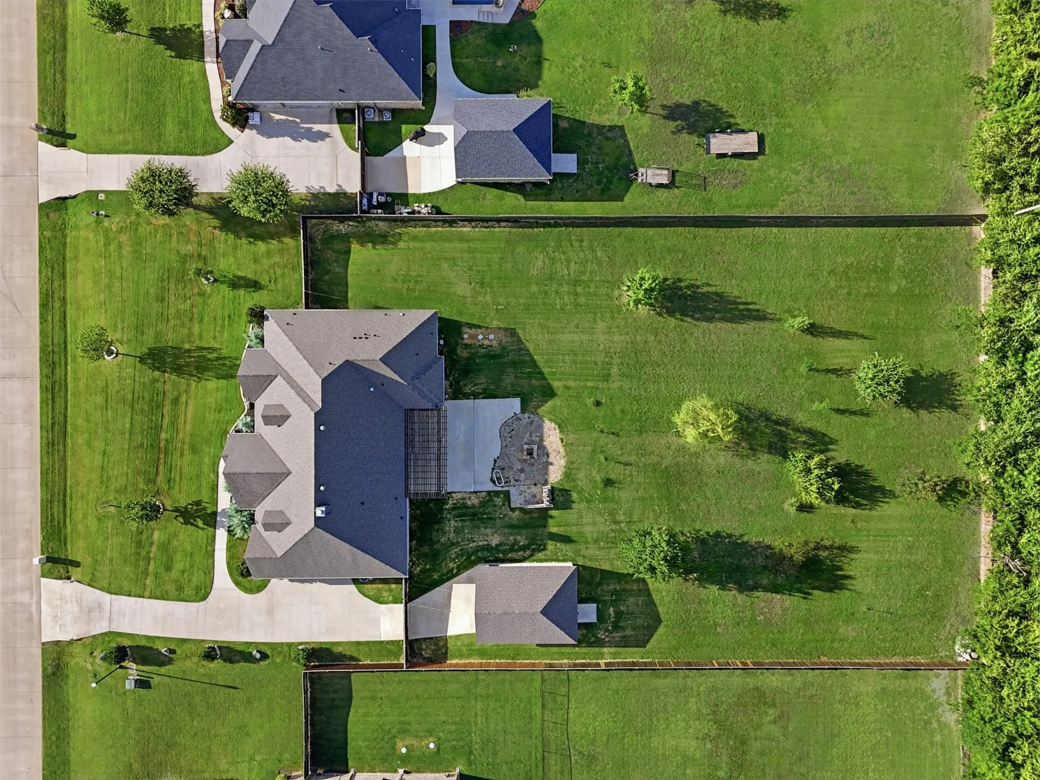 Overhead view with fruit trees in the back yard!