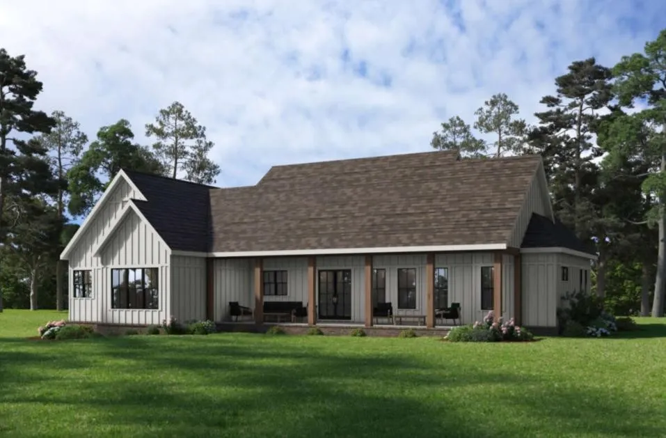 Illustrative rendering of modern farmhouse plans