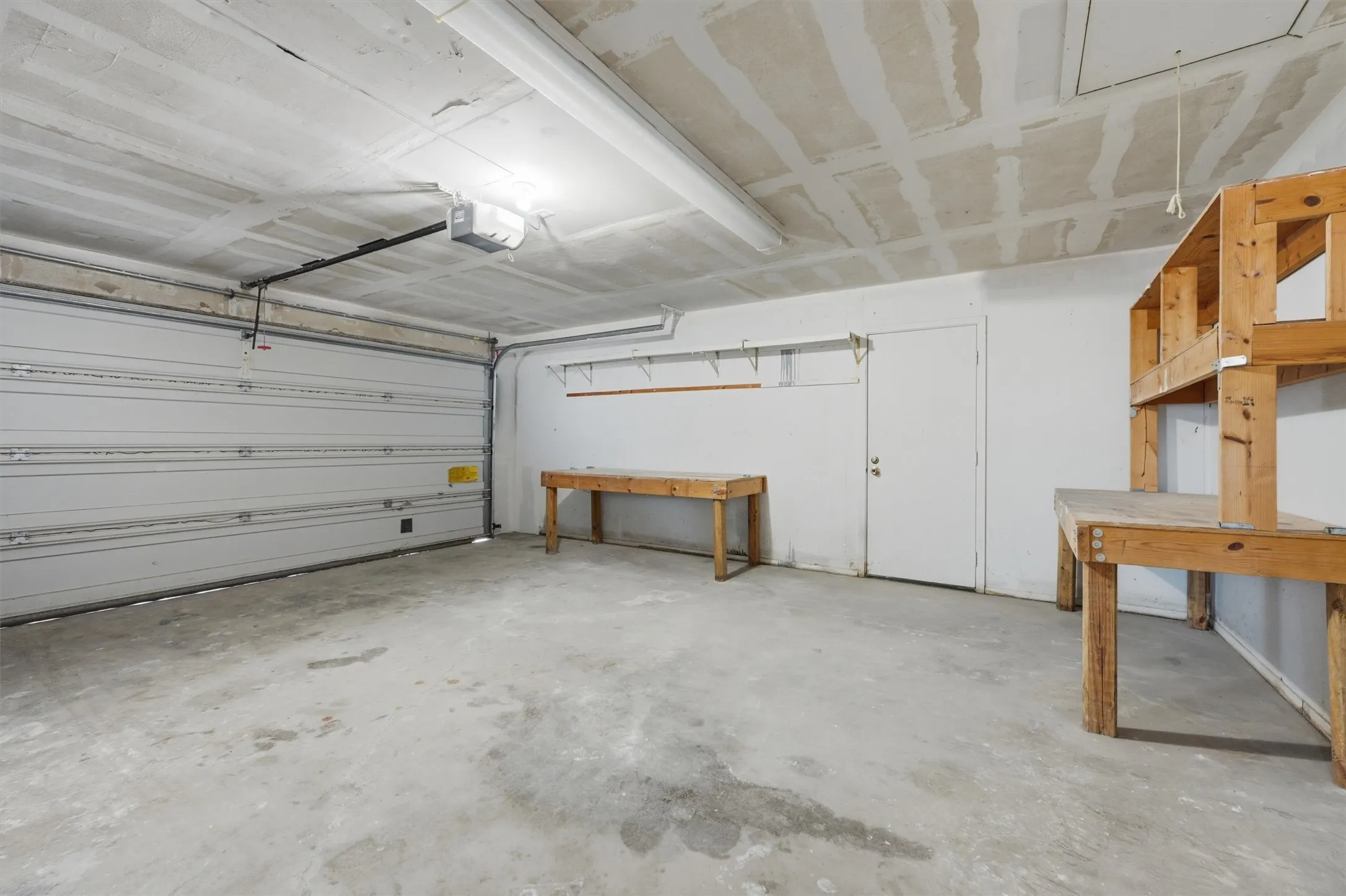 Garage comes with a couple of work benches