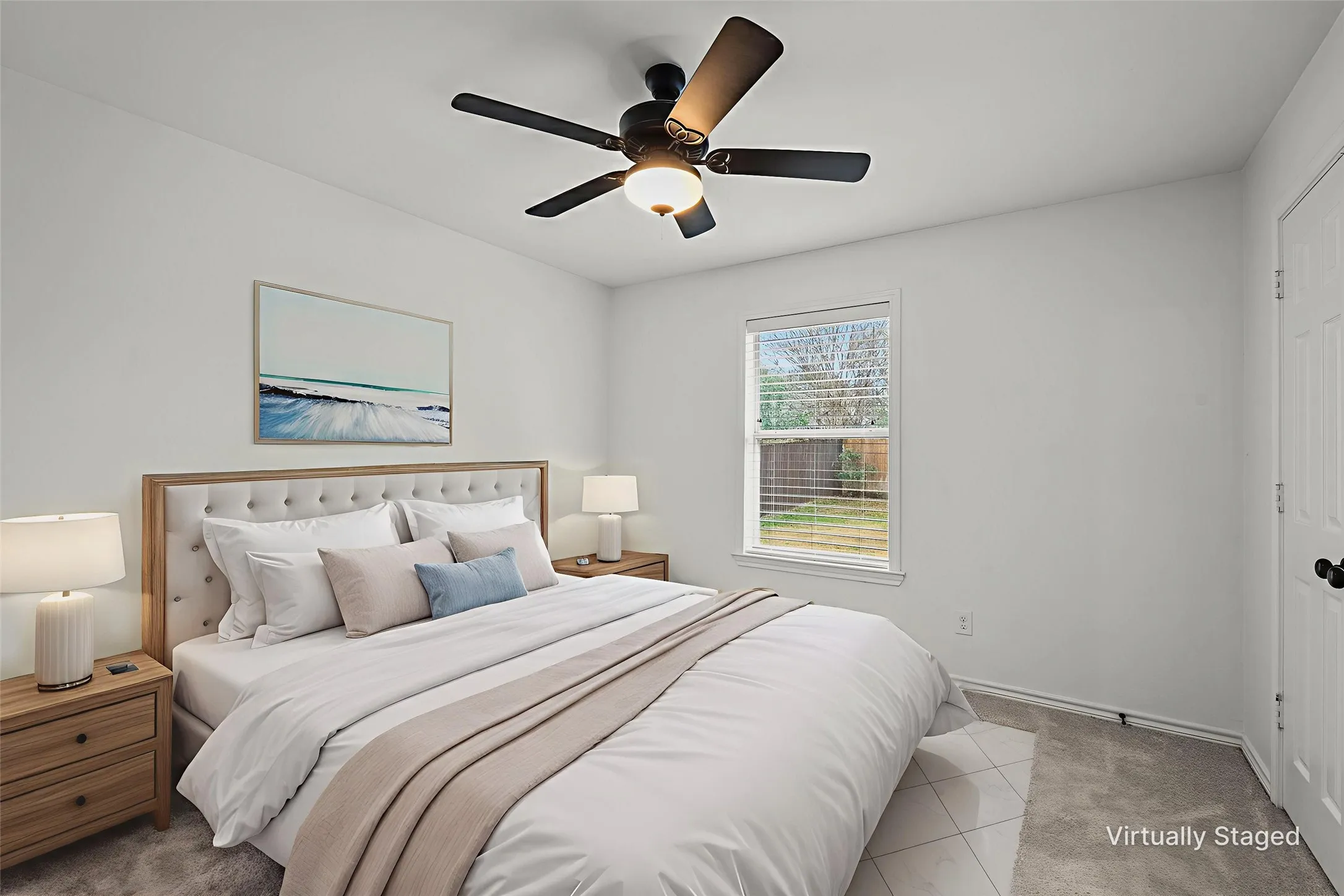 Bedroom featuring carpet flooring and ceiling fan