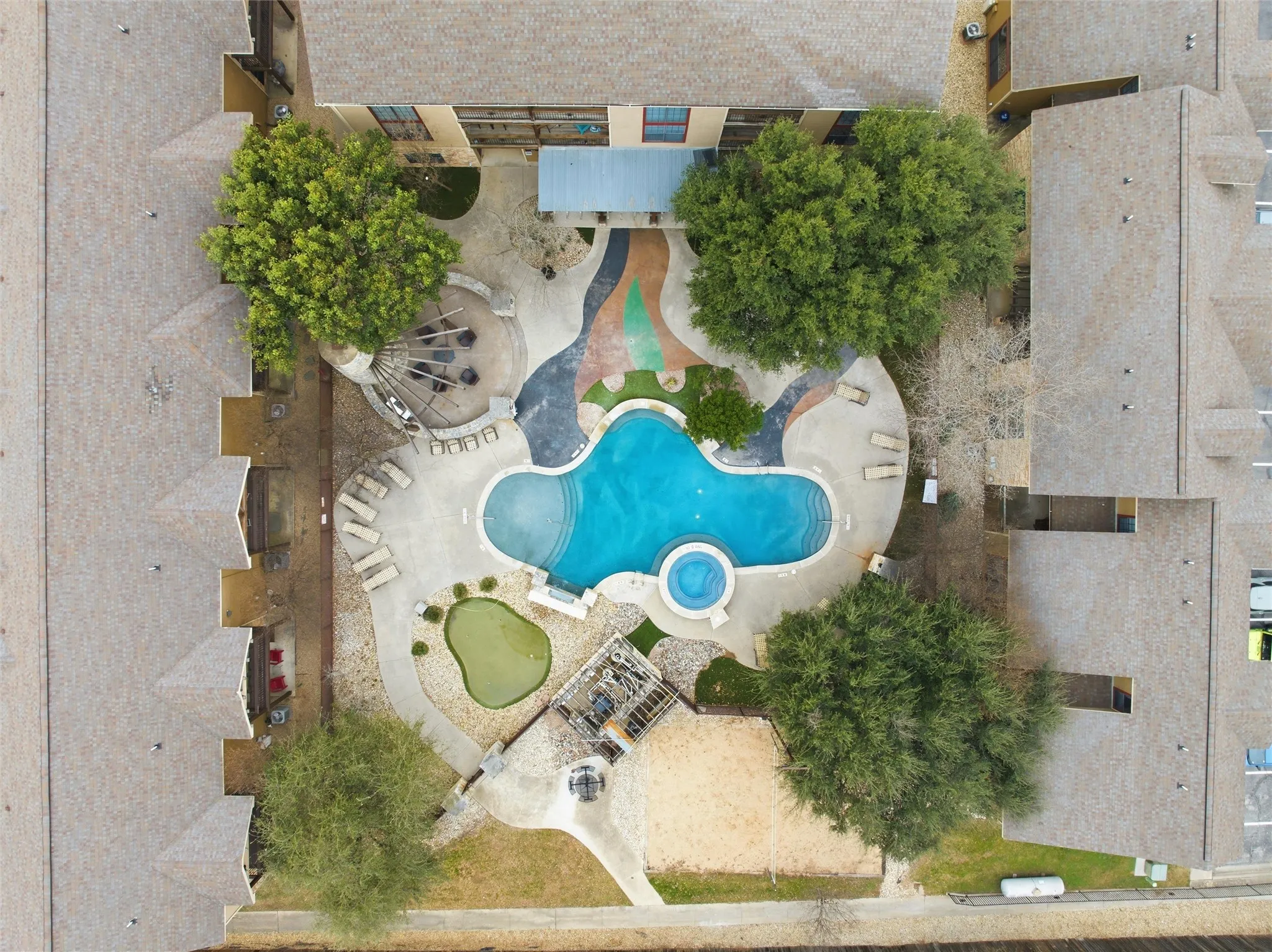 community pool, amenities, putting green, sand volleyball court, cabana