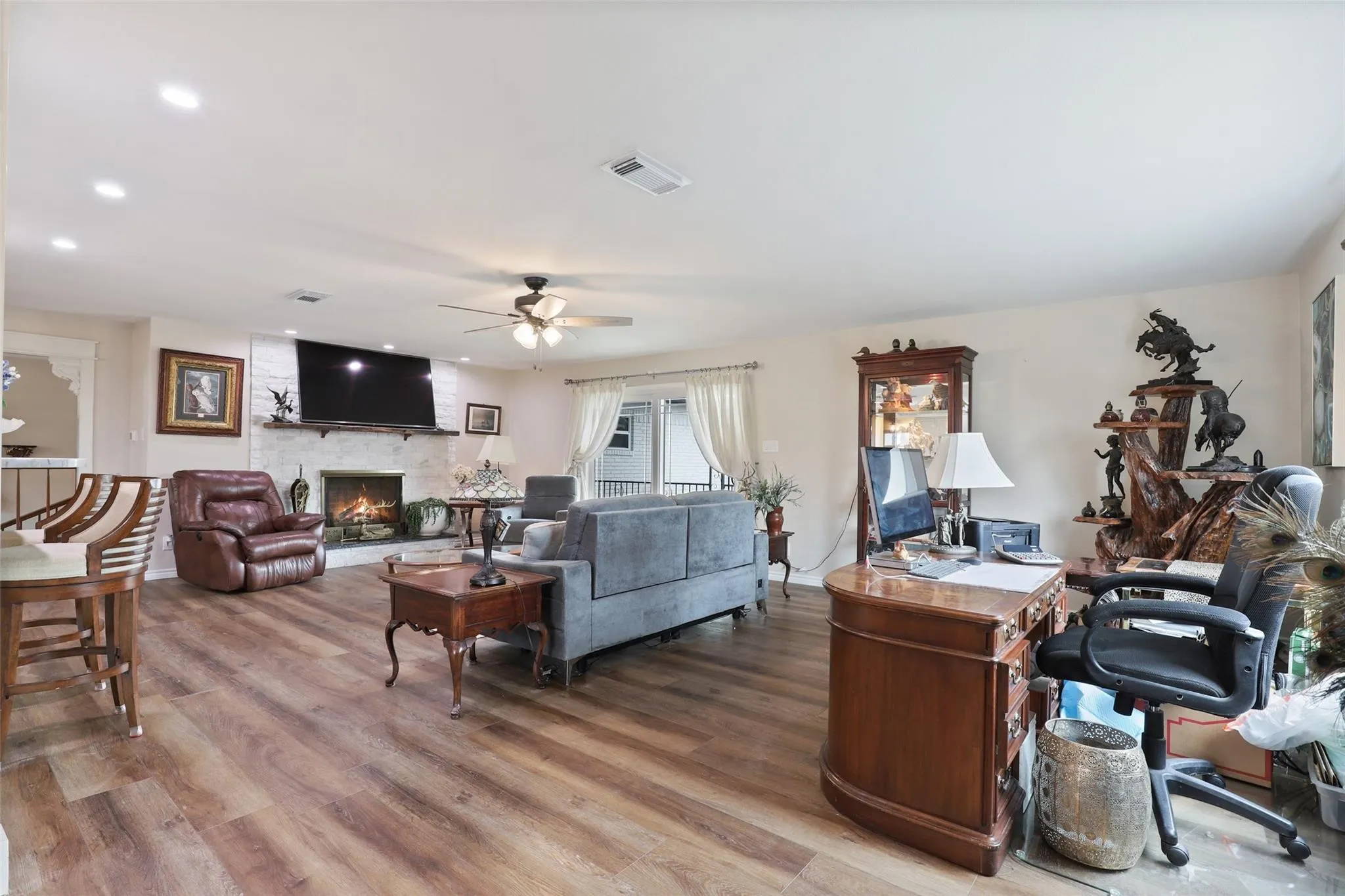 Very spacious living area and pretty fireplace!