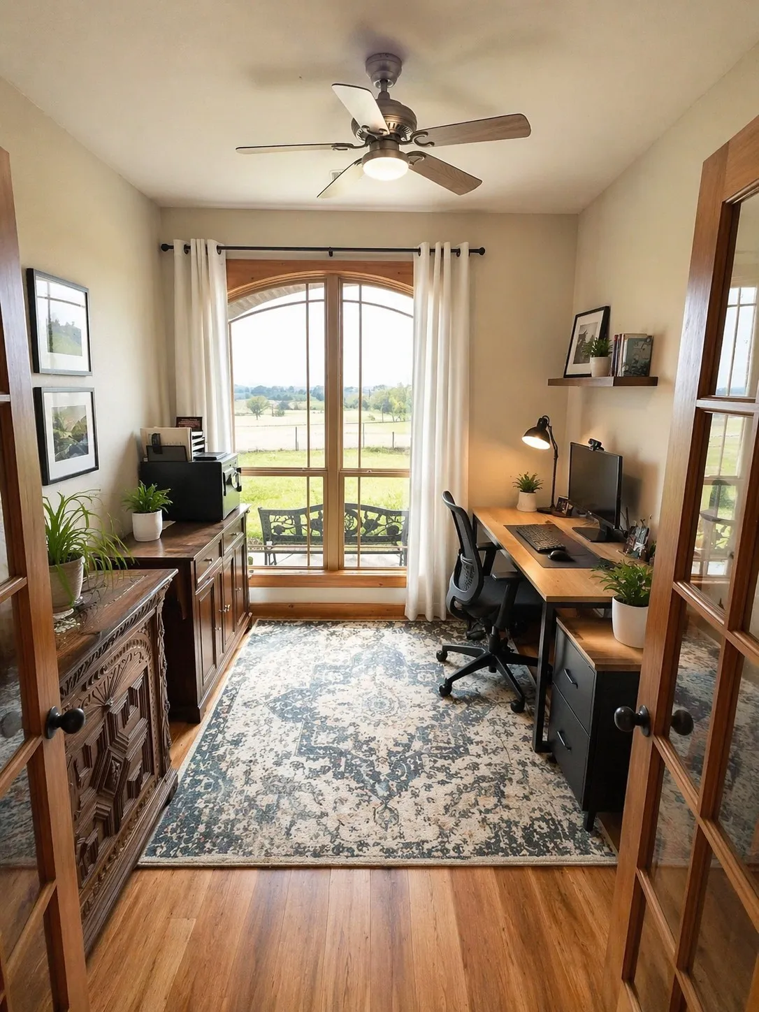 Home Office with paned double doors