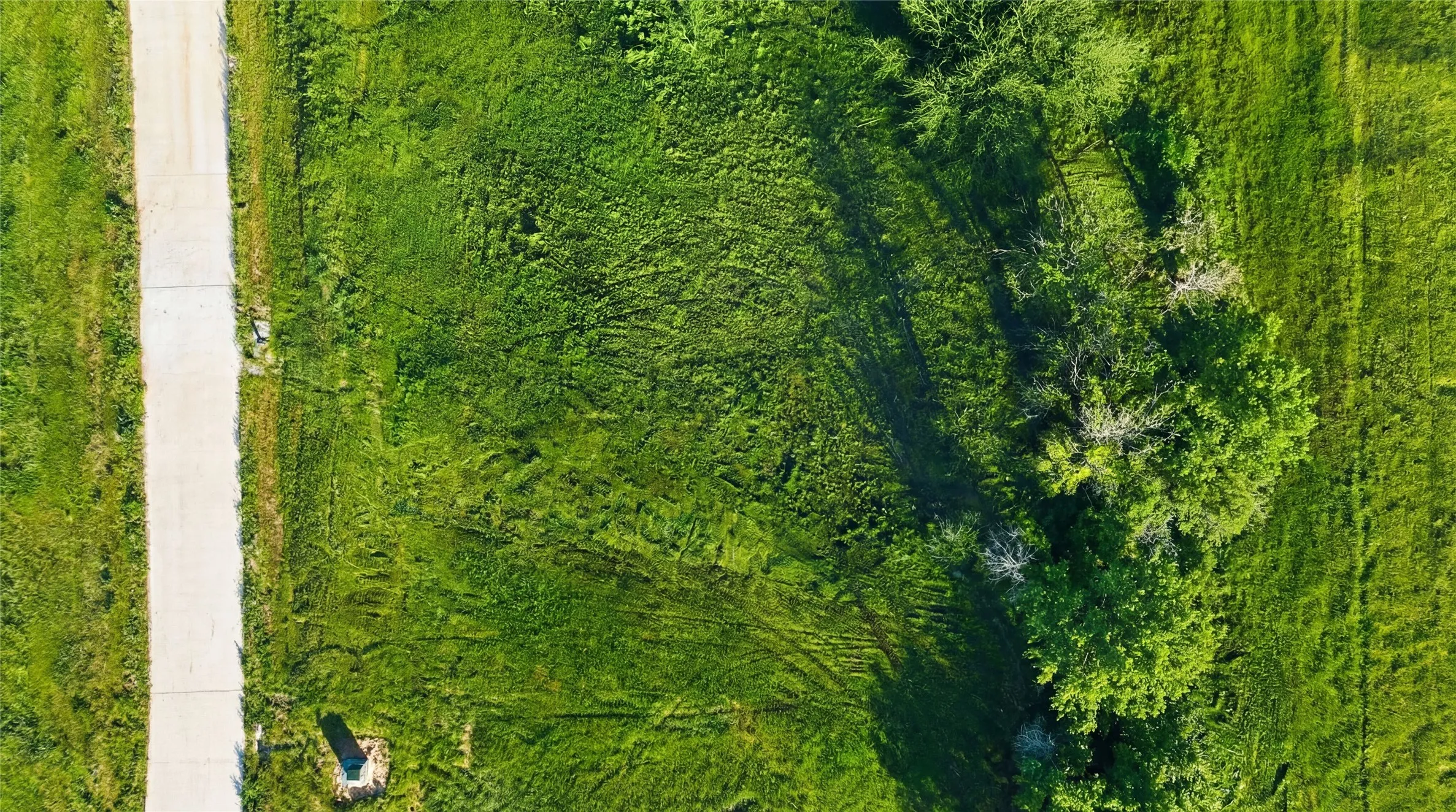 This is an aerial photograph of Lot 2 Block G and was captured in February. It has been digitally enhanced to emphasize the presence of leaves and grass.