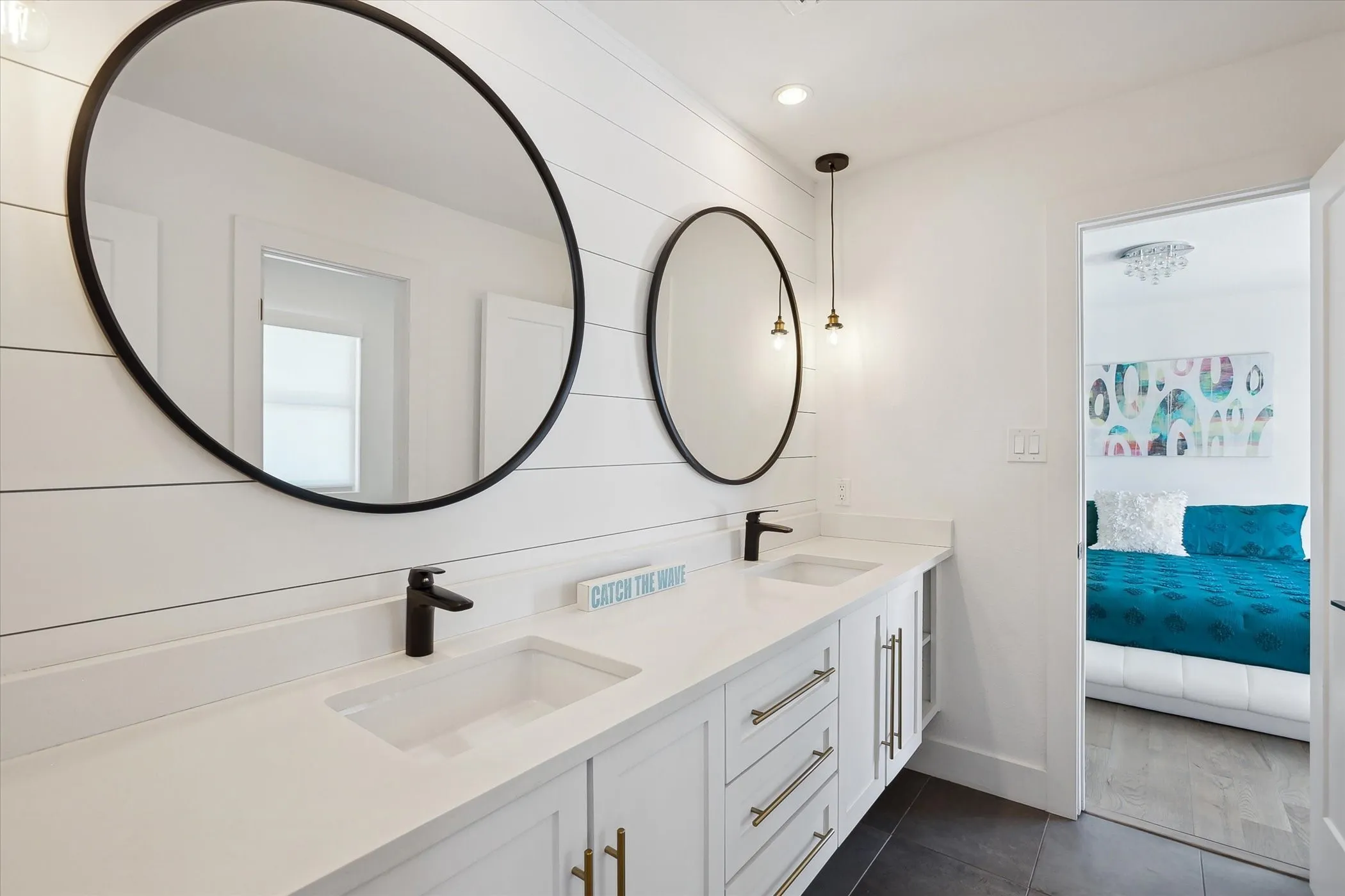 Jack and Jill Bathroom with dual sinks.