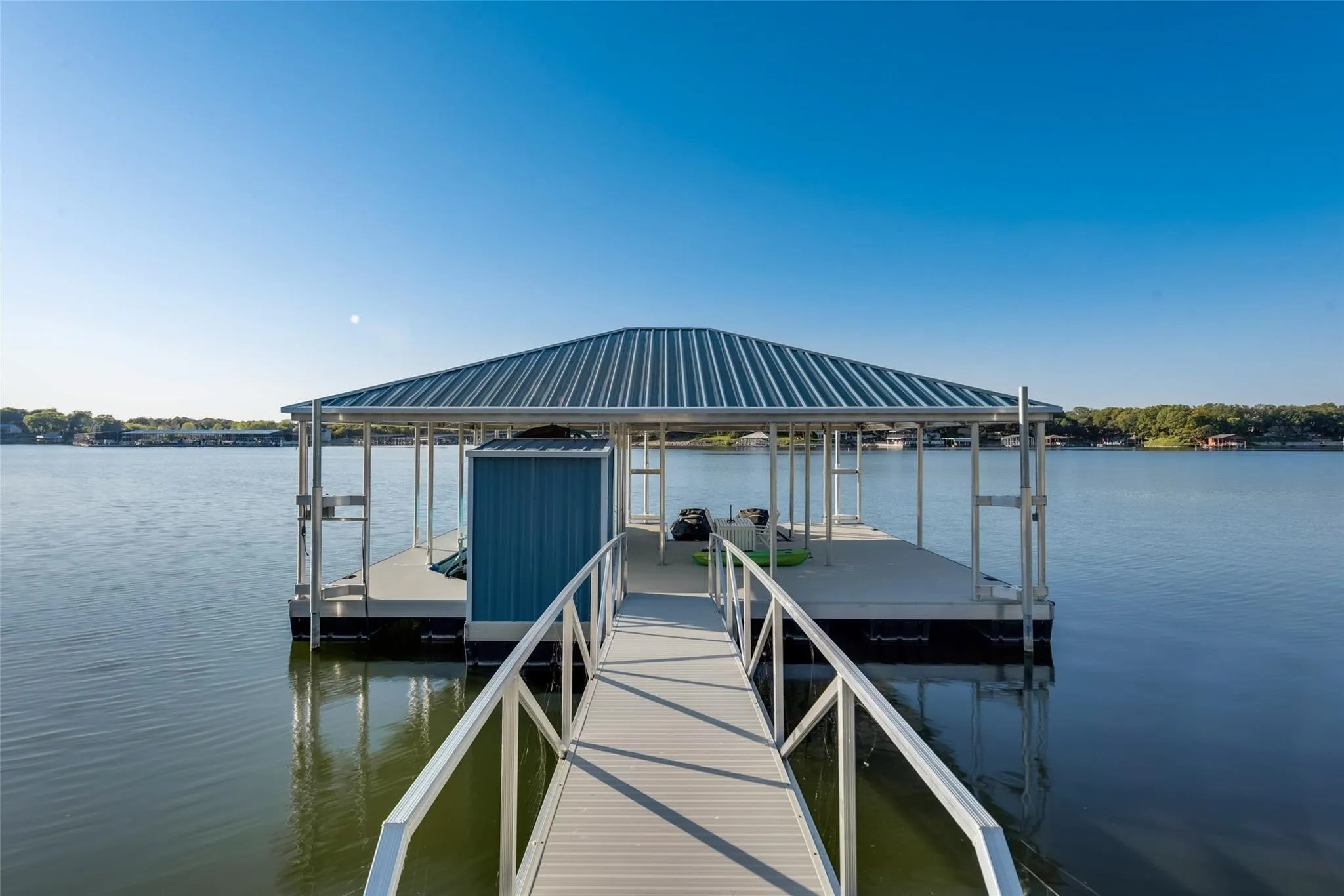 Boat dock with boat lift.