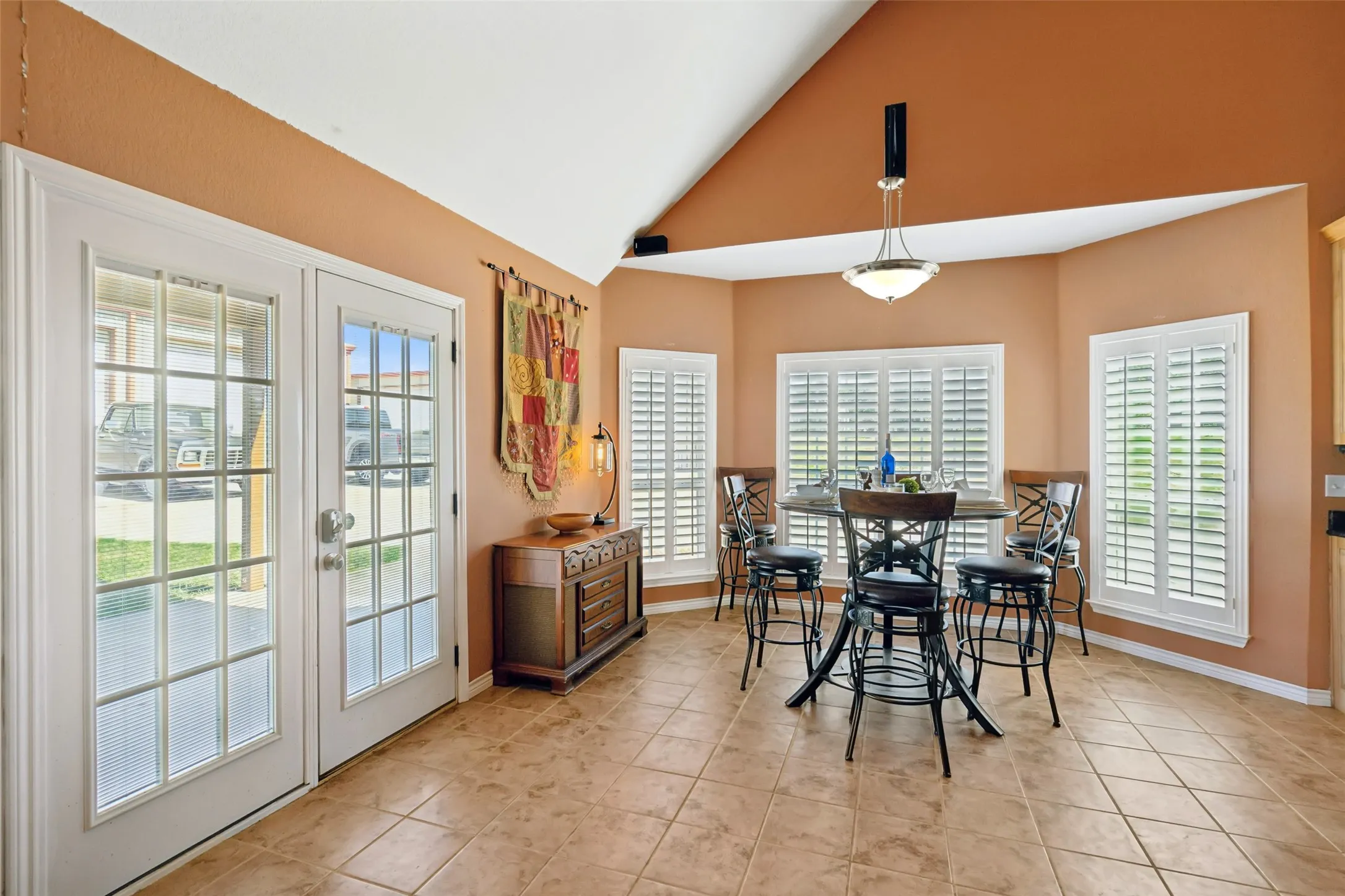 The dining area with views of the outside