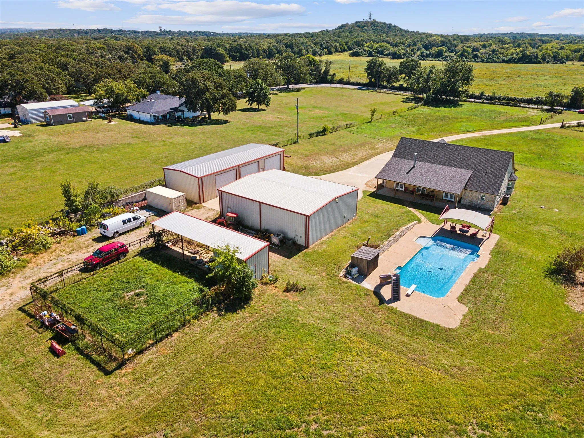 An aerial view from the back of the property