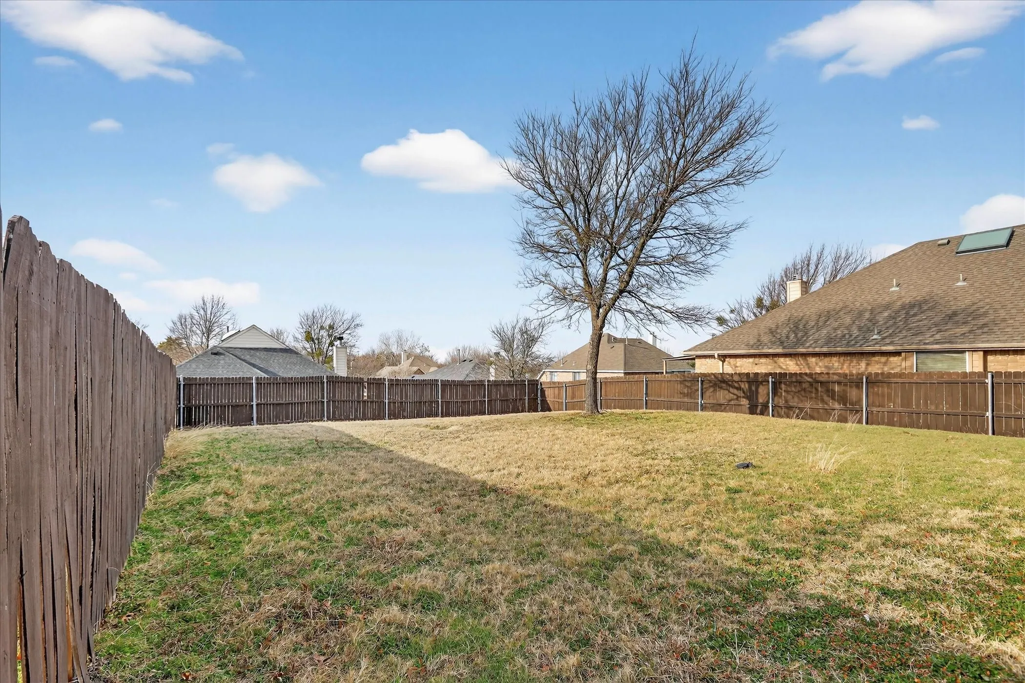 View of fenced backyard
