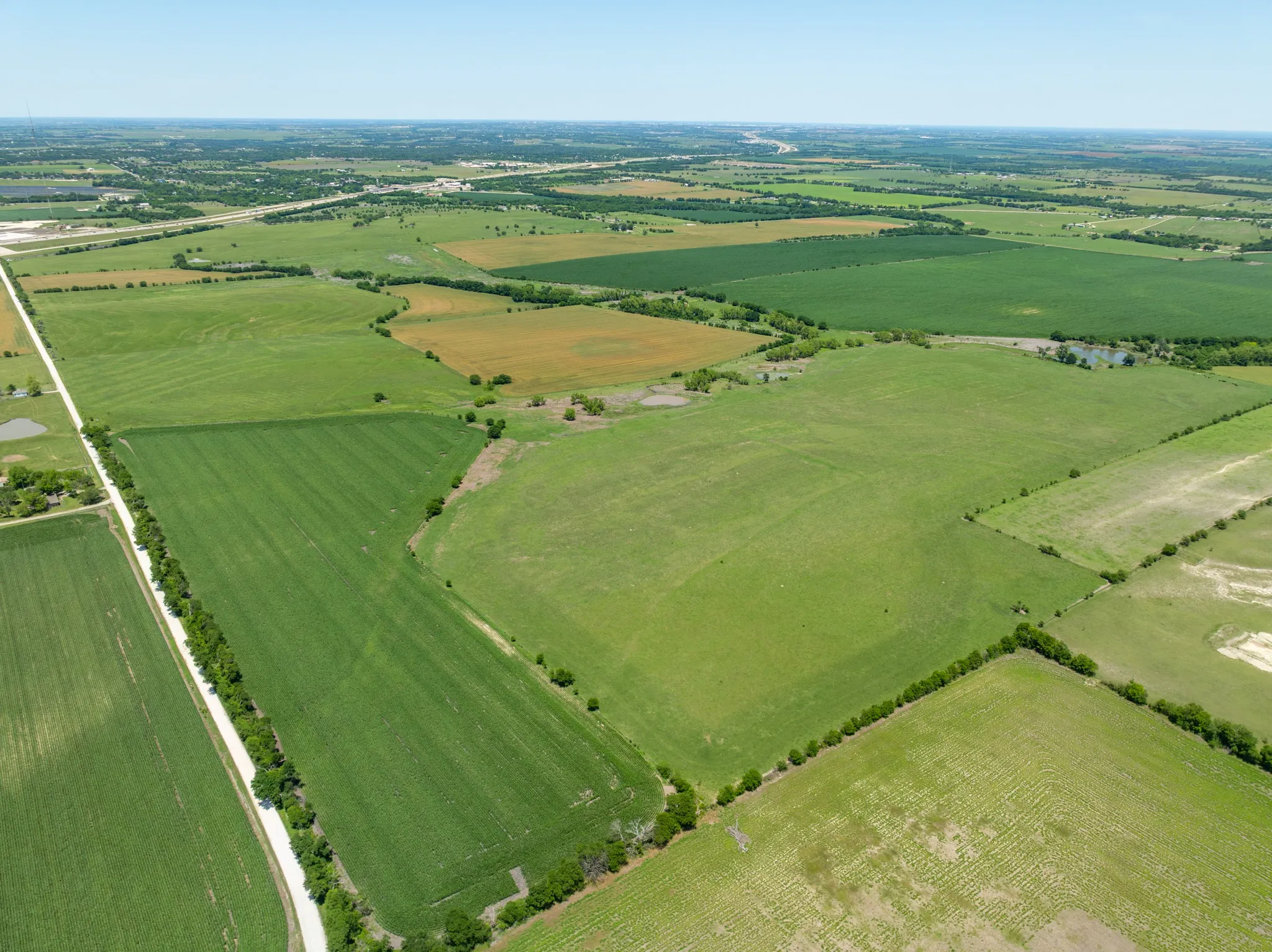 Overview of rural landscape with extensive farmland