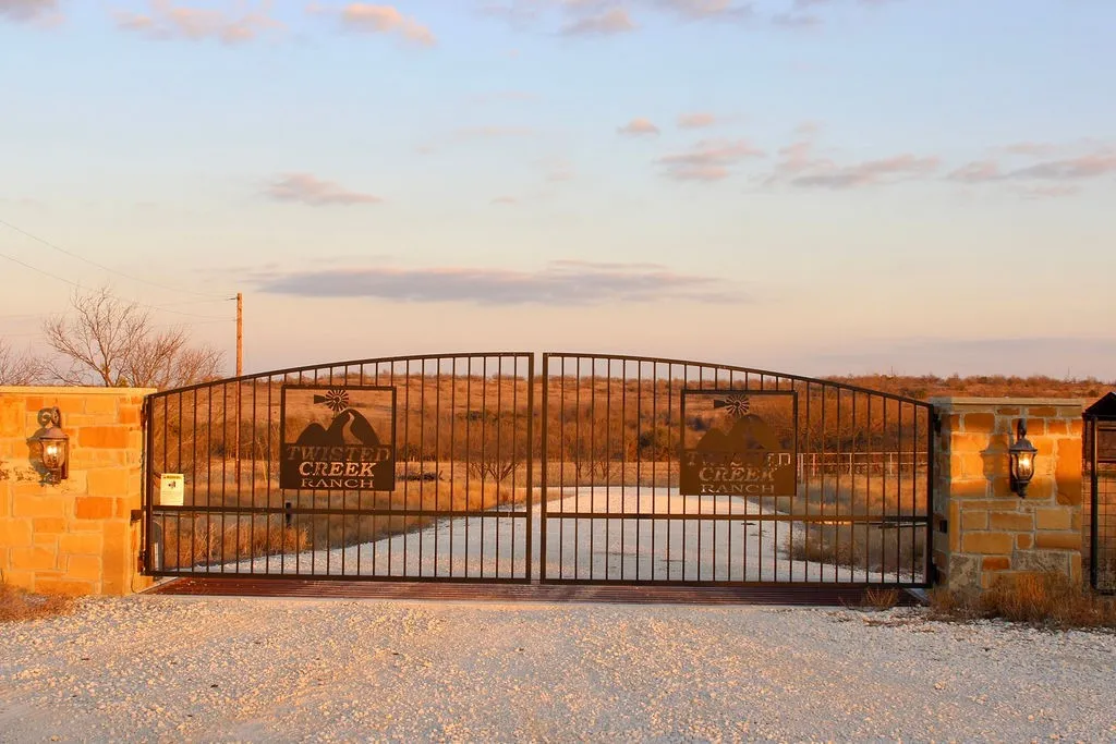 View of gate at dusk