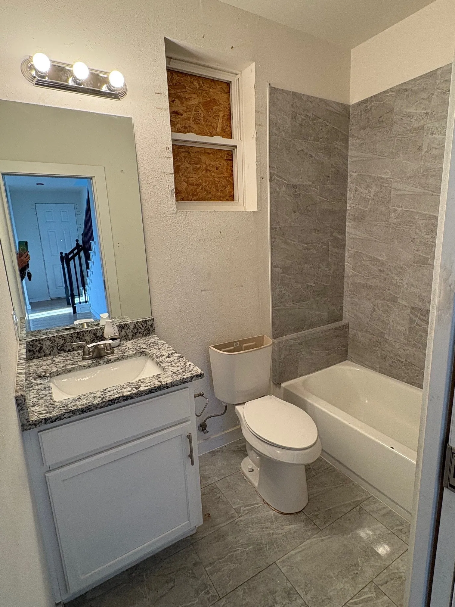 Bathroom located downstairs.