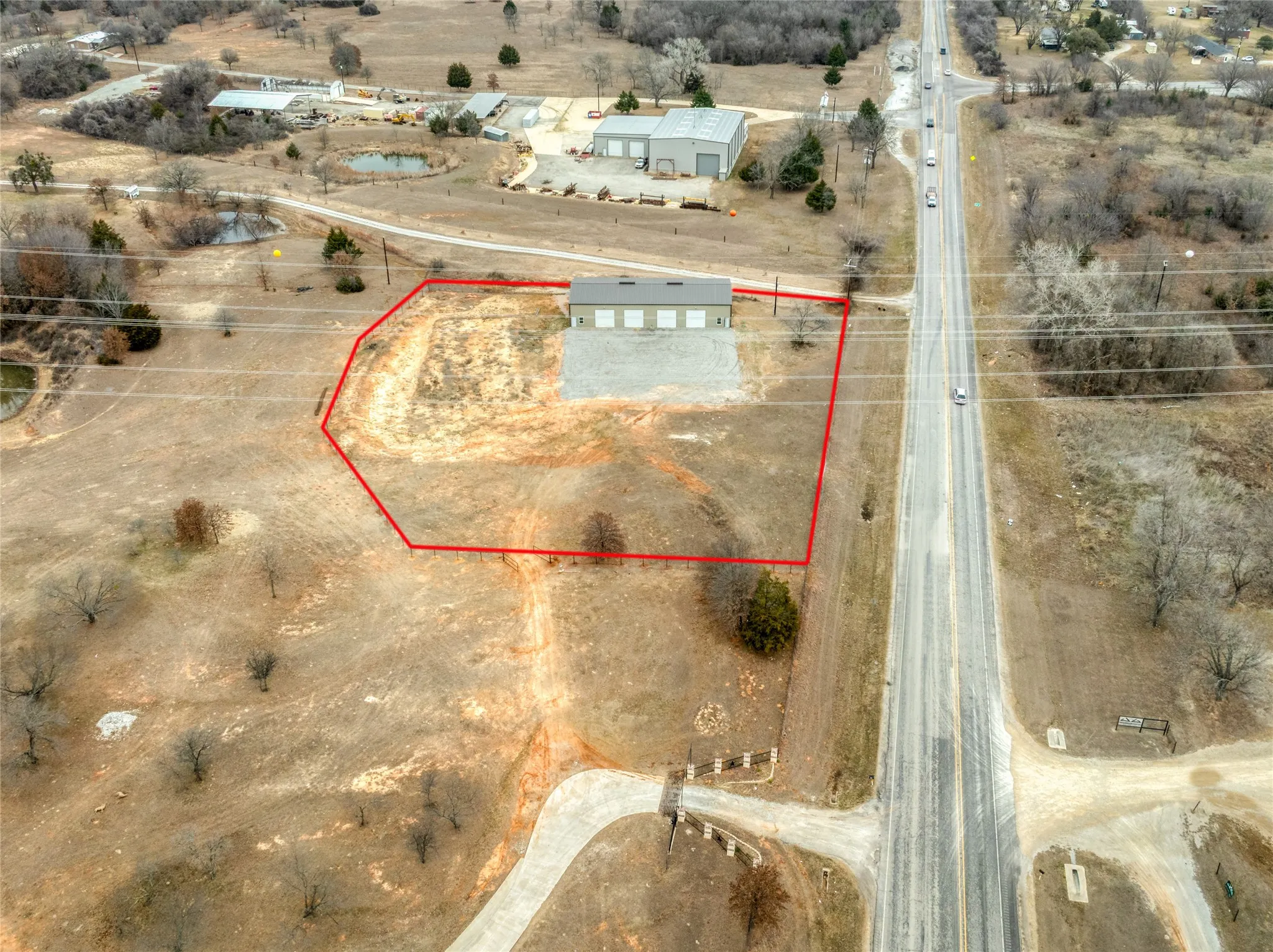 Overview of rural landscape featuring property boundaries highlighted