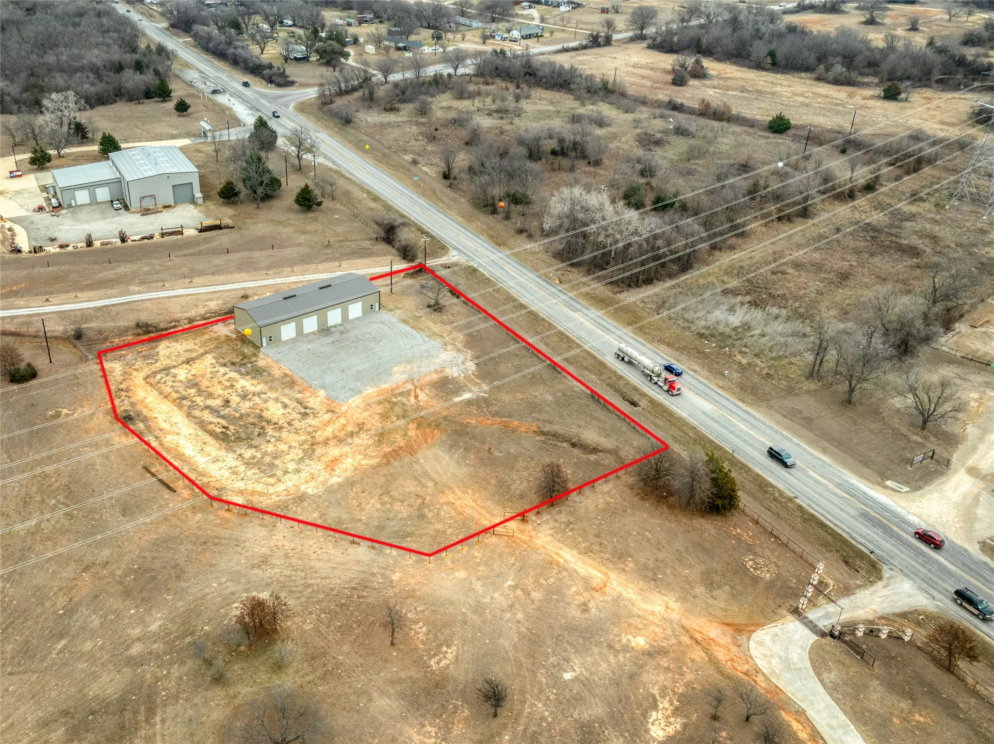 Overview of rural landscape featuring property boundaries highlighted