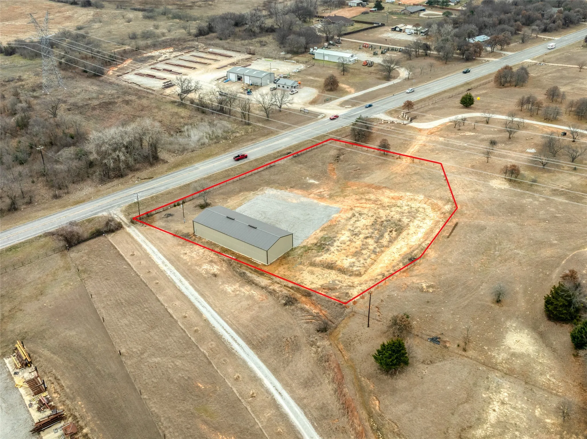 Overview of rural landscape featuring property parcel outlined