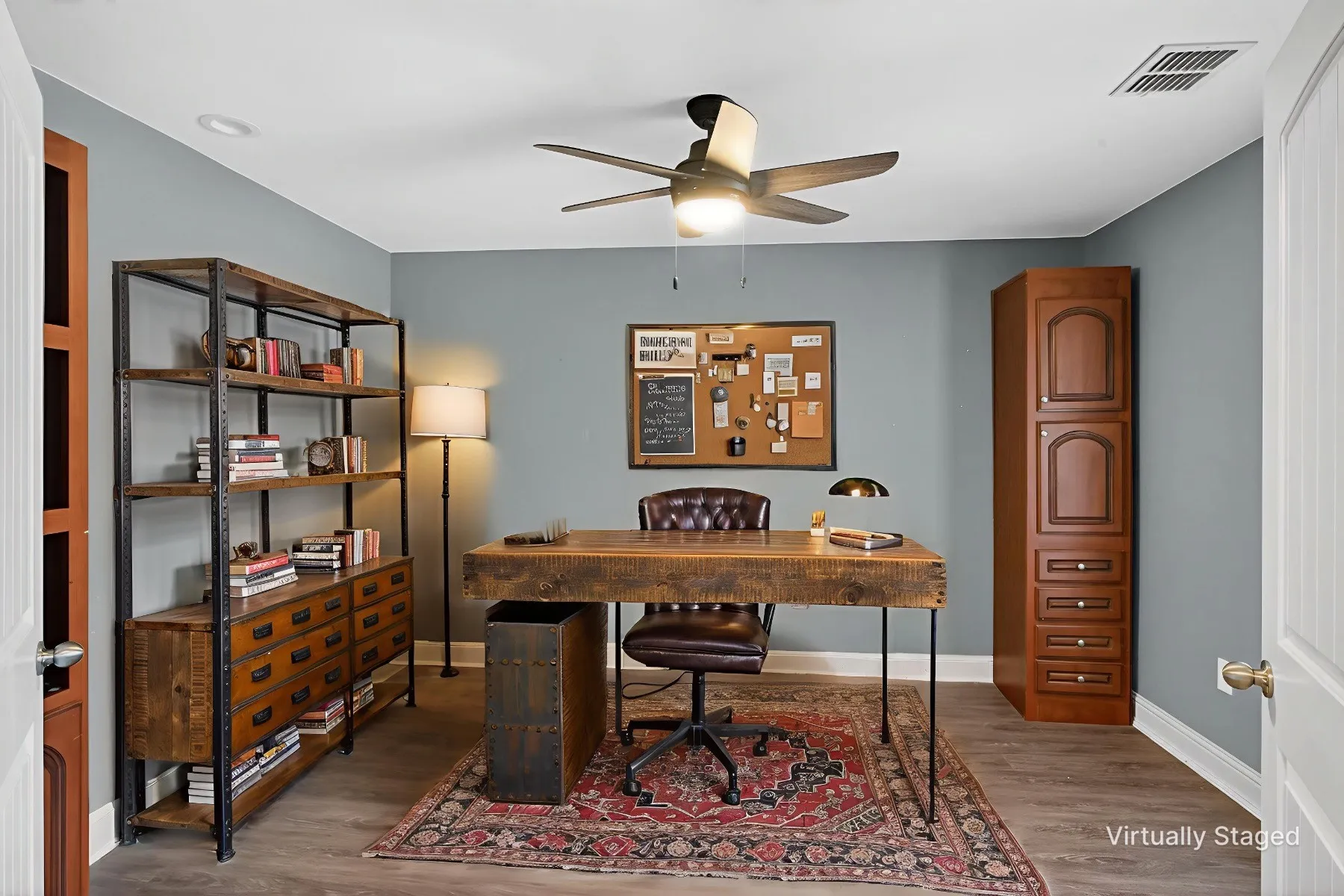 Office featuring ceiling fan and wood finished floors