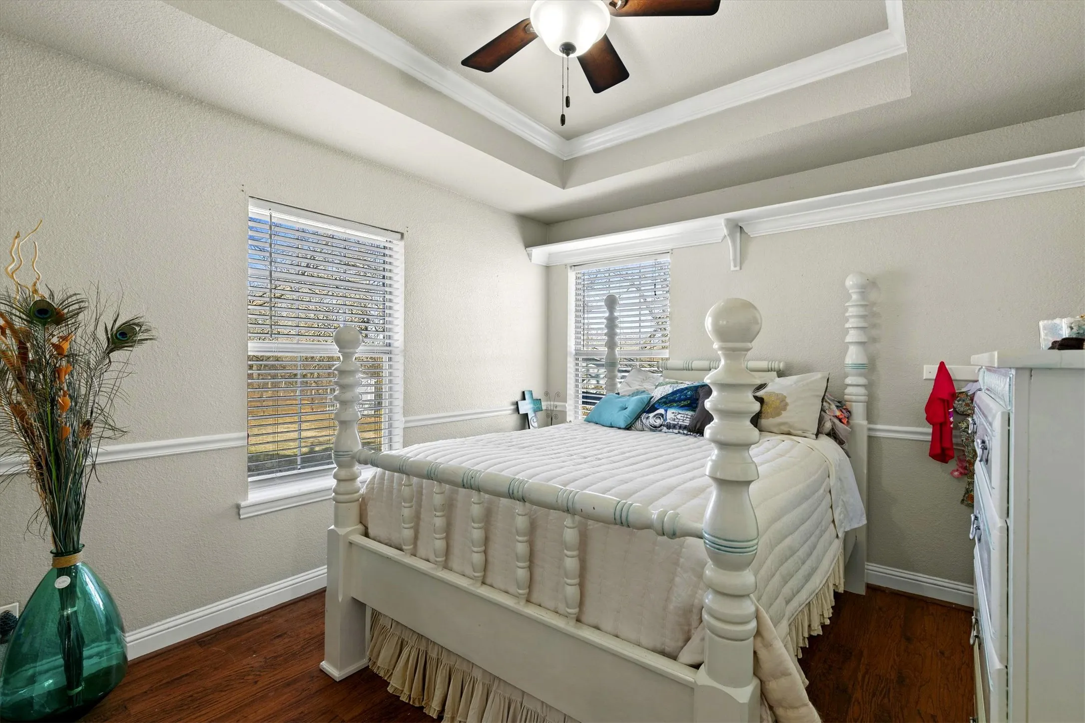 BEDROOM 2...Laminate Wood Floor, 2-In Blinds, Trayed Ceiling, Closet