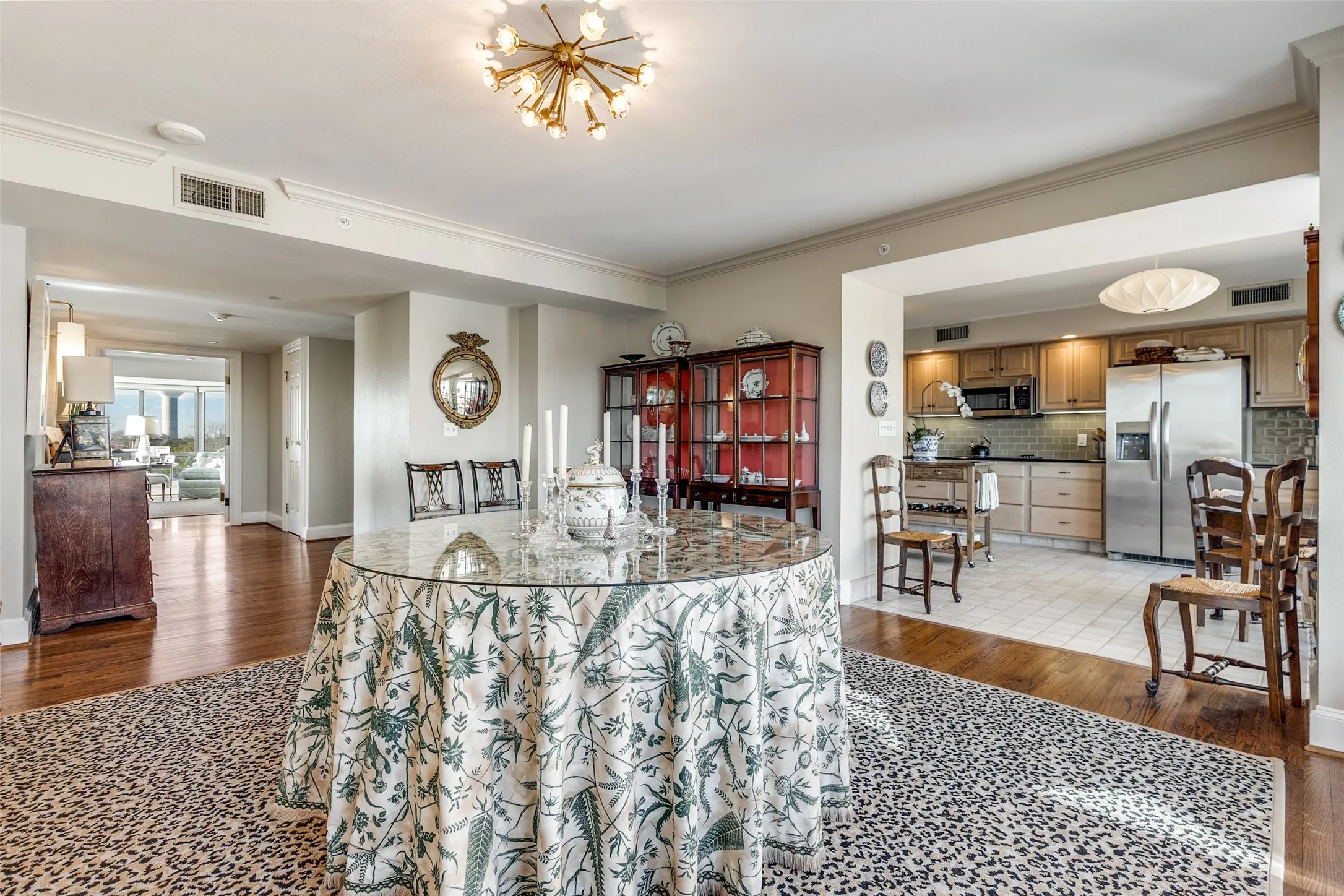 Large dining room opens to kitchen and faces south.