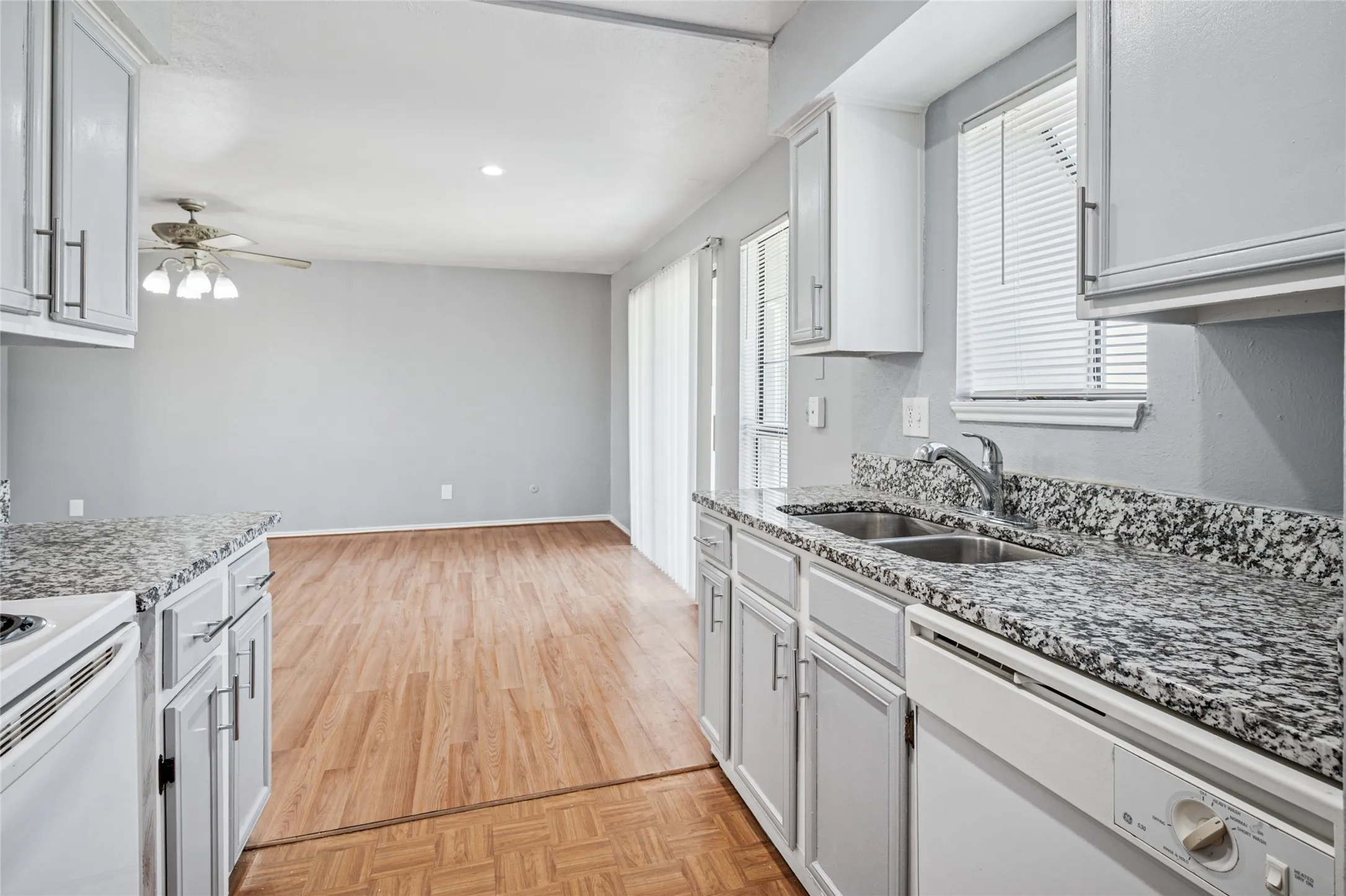 Looking from kitchen to great room