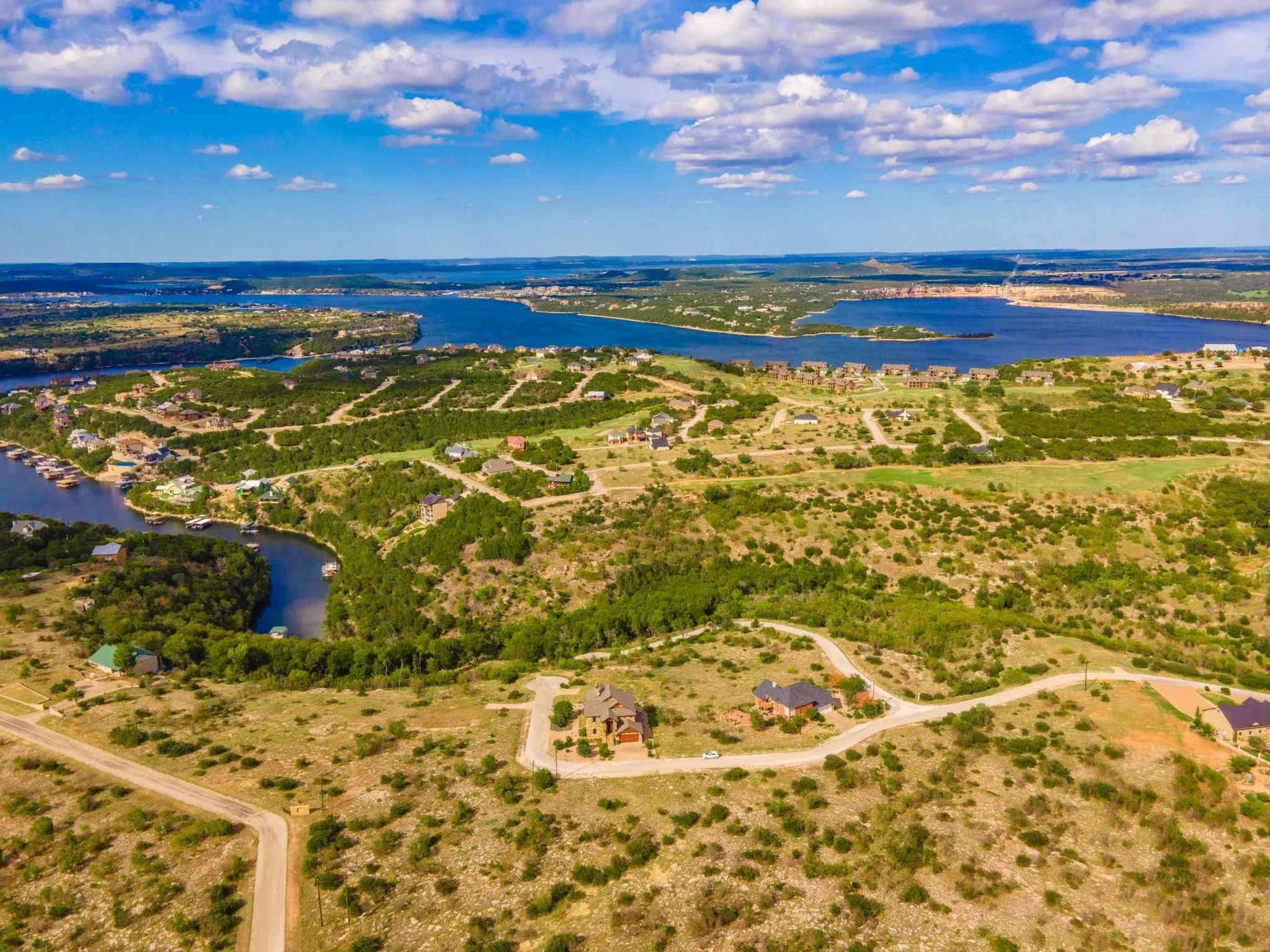 Aerial view of a nearby body of water