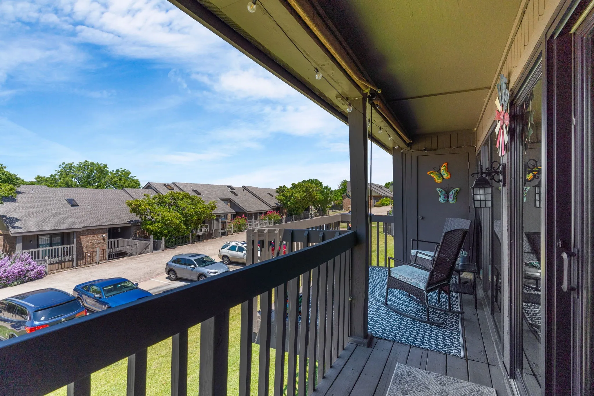 Large back balcony with partial lake view
