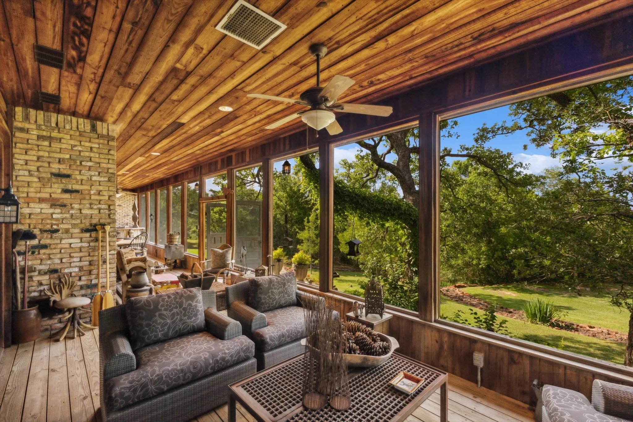 Screened in porch overlooking the property