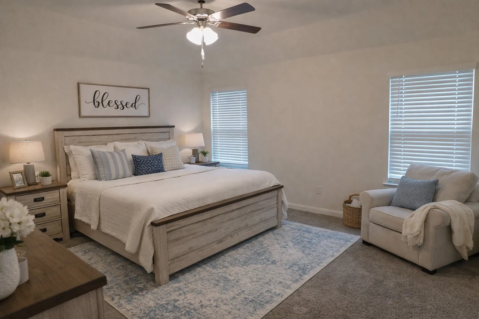 AI virtually staged primary bedroom