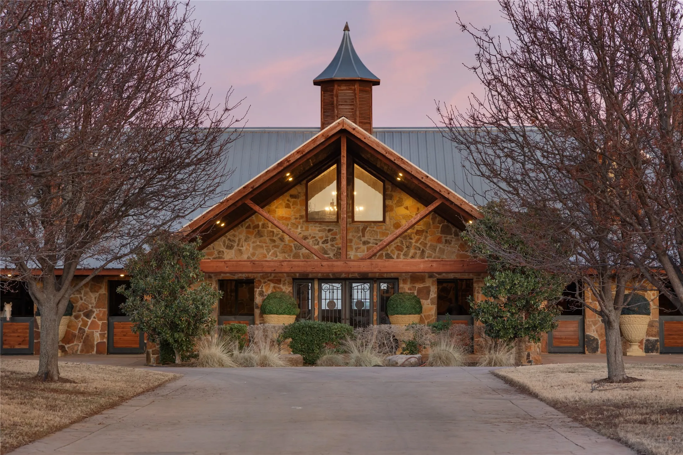 Front Elevation Horse Barn with Drive Through and Gated Entry from Harbor Lane
