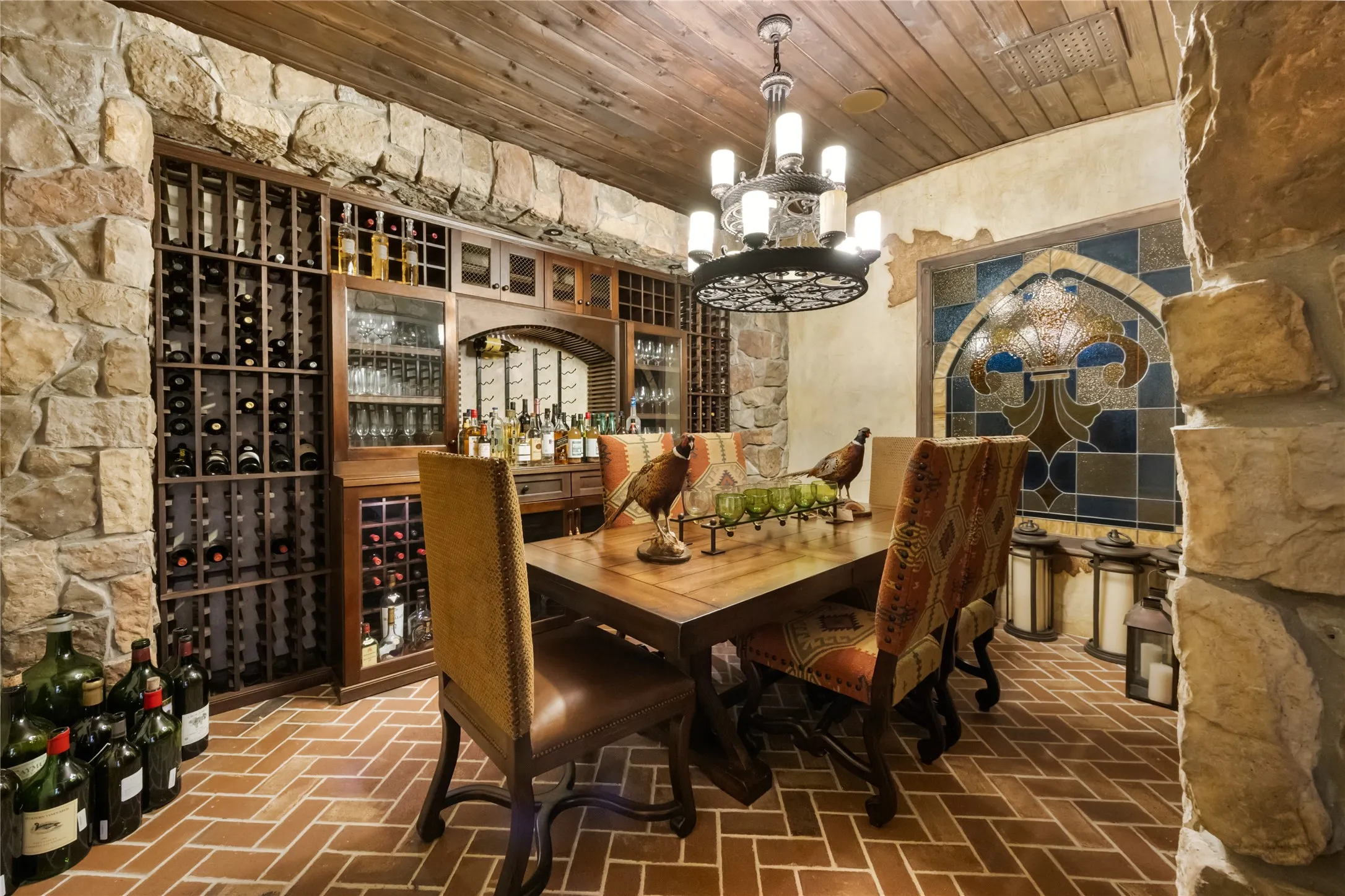 Wine Cellar with Brick Floors and Wood Ceiing. Temperature Controlled and Holds Approx 900 Bottles